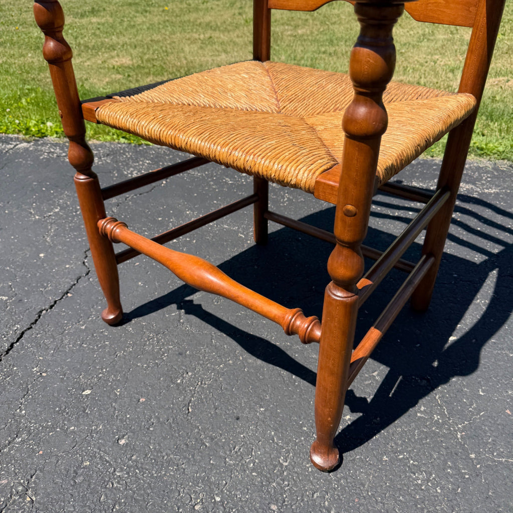 Vintage Ladderback Arm Chair Rush Seat Maple Early American Country Farmhouse