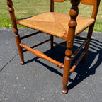 Vintage Ladderback Arm Chair Rush Seat Maple Early American Country Farmhouse