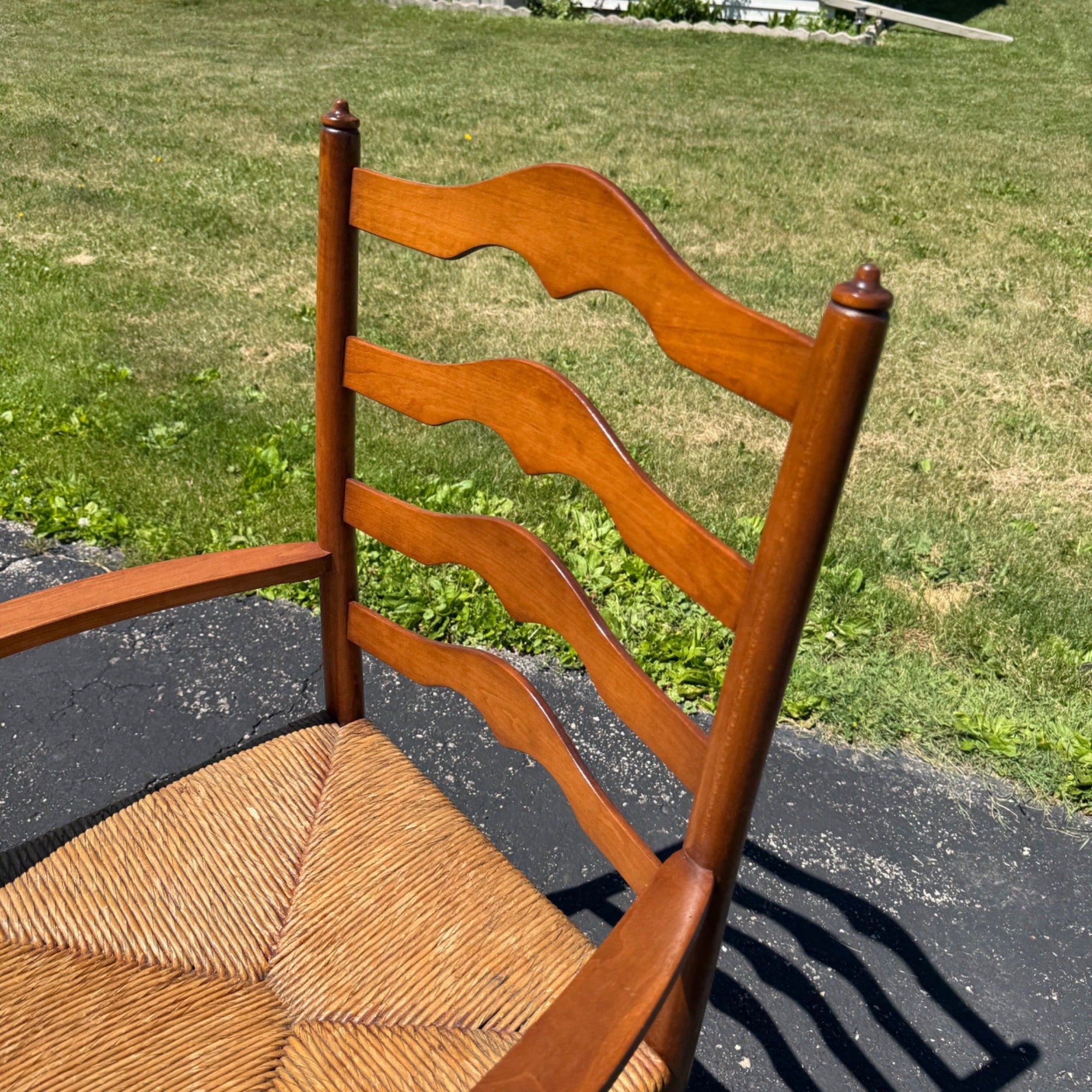 Vintage Ladderback Arm Chair Rush Seat Maple Early American Country Farmhouse
