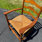 Vintage Ladderback Arm Chair Rush Seat Maple Early American Country Farmhouse