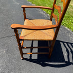 Vintage Ladderback Arm Chair Rush Seat Maple Early American Country Farmhouse