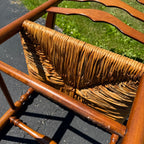 Vintage Ladderback Arm Chair Rush Seat Maple Early American Country Farmhouse