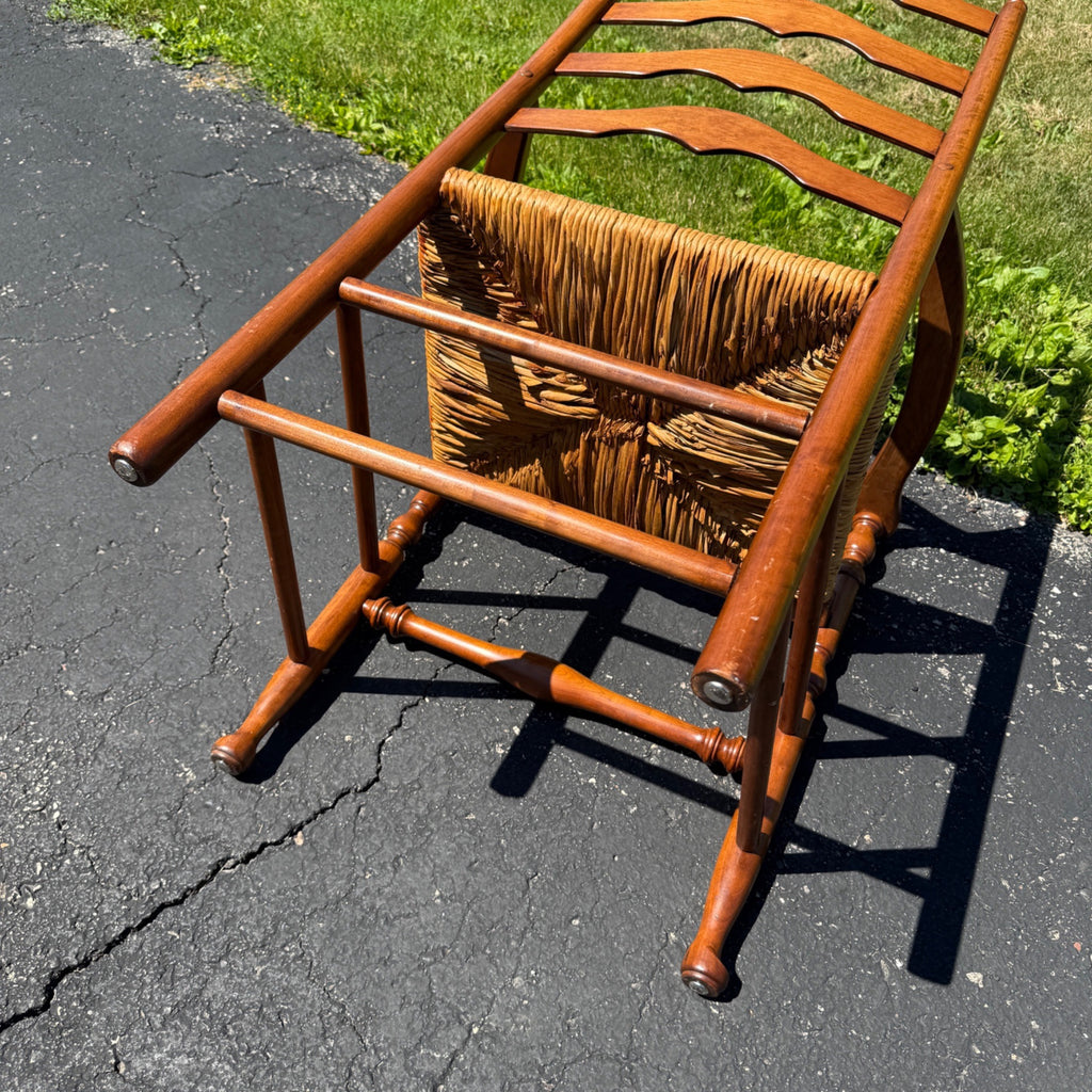 Vintage Ladderback Arm Chair Rush Seat Maple Early American Country Farmhouse