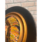 Vintage Hand-Painted Native American Indian w/ Headdress Round Portrait Wood Medallion Wall Art