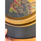 Vintage Hand-Painted Native American Indian w/ Headdress Round Portrait Wood Medallion Wall Art