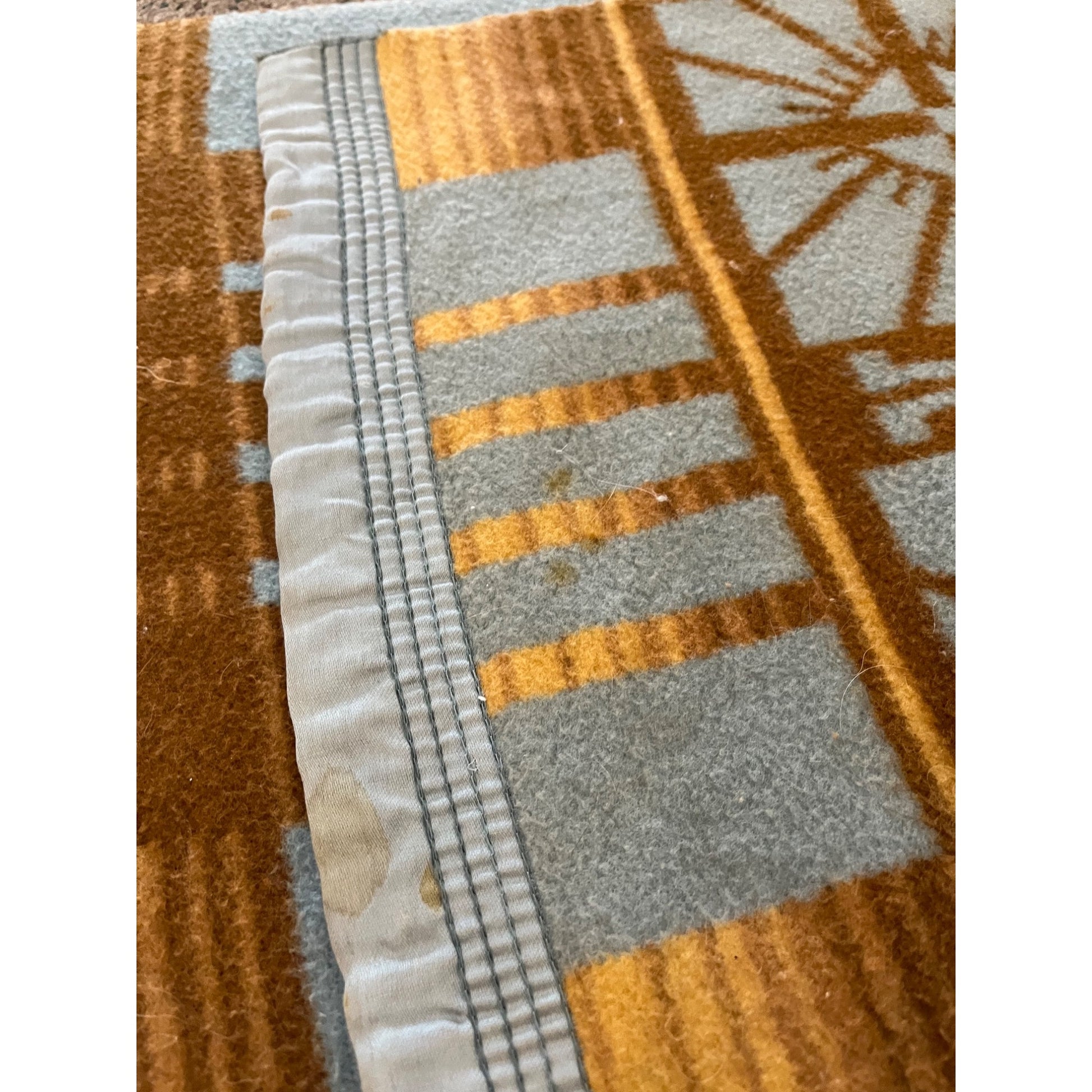 Vintage Southwest Style Blue & Brown Fleece or Wool Blanket 65"x77"