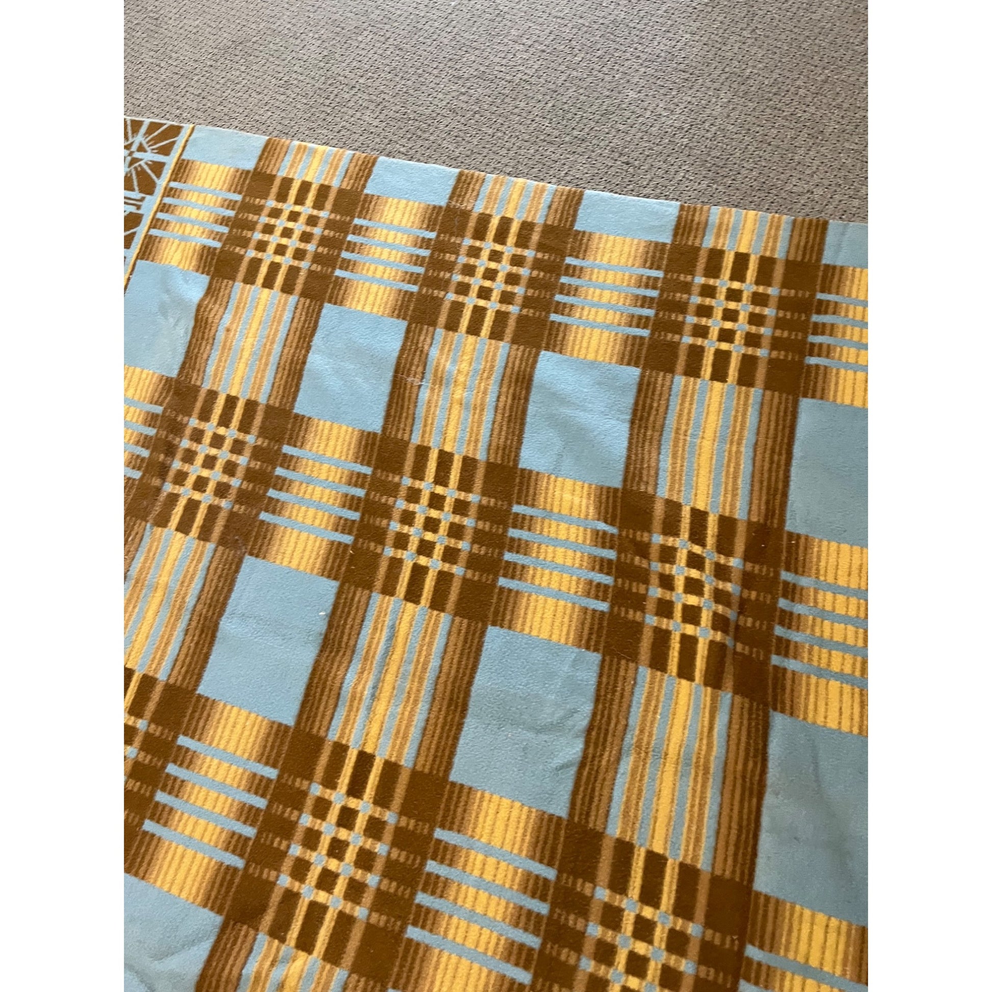 Vintage Southwest Style Blue & Brown Fleece or Wool Blanket 65"x77"