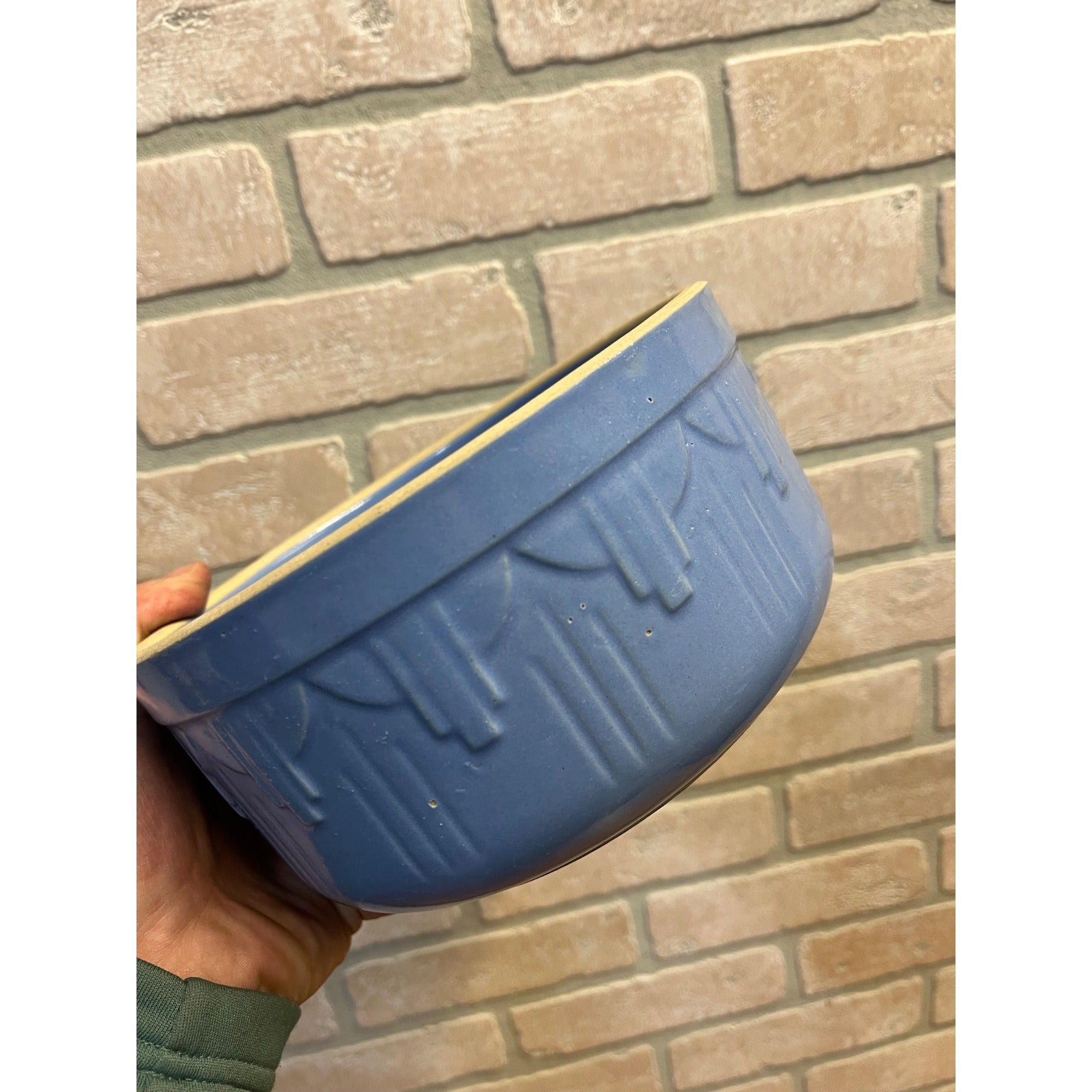 Red Wing Primitive Blue Cactus Pattern Bowl /Stoneware / Farmhouse / Kitchen Decor