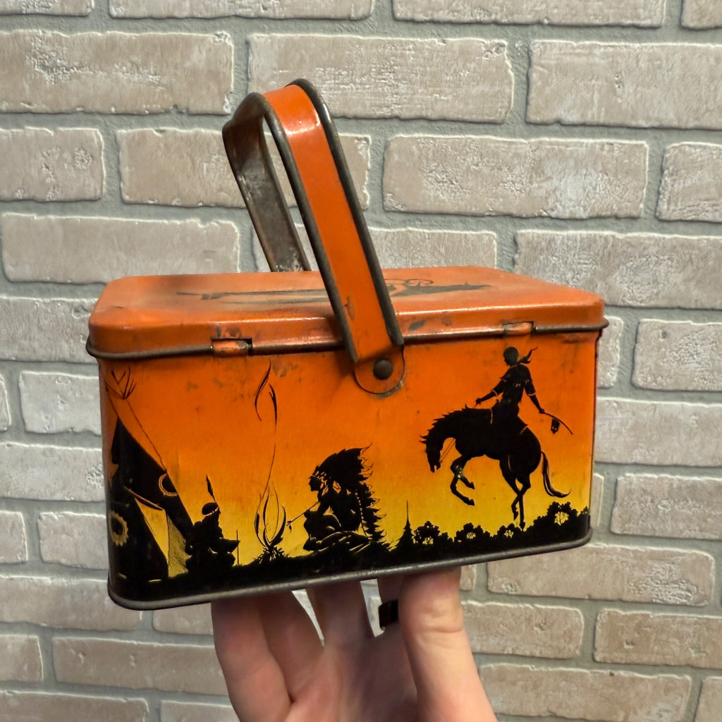 Scarce 1950's One Handle Lindbergh Plane Tin Lunchbox Lithograph Great Graphics