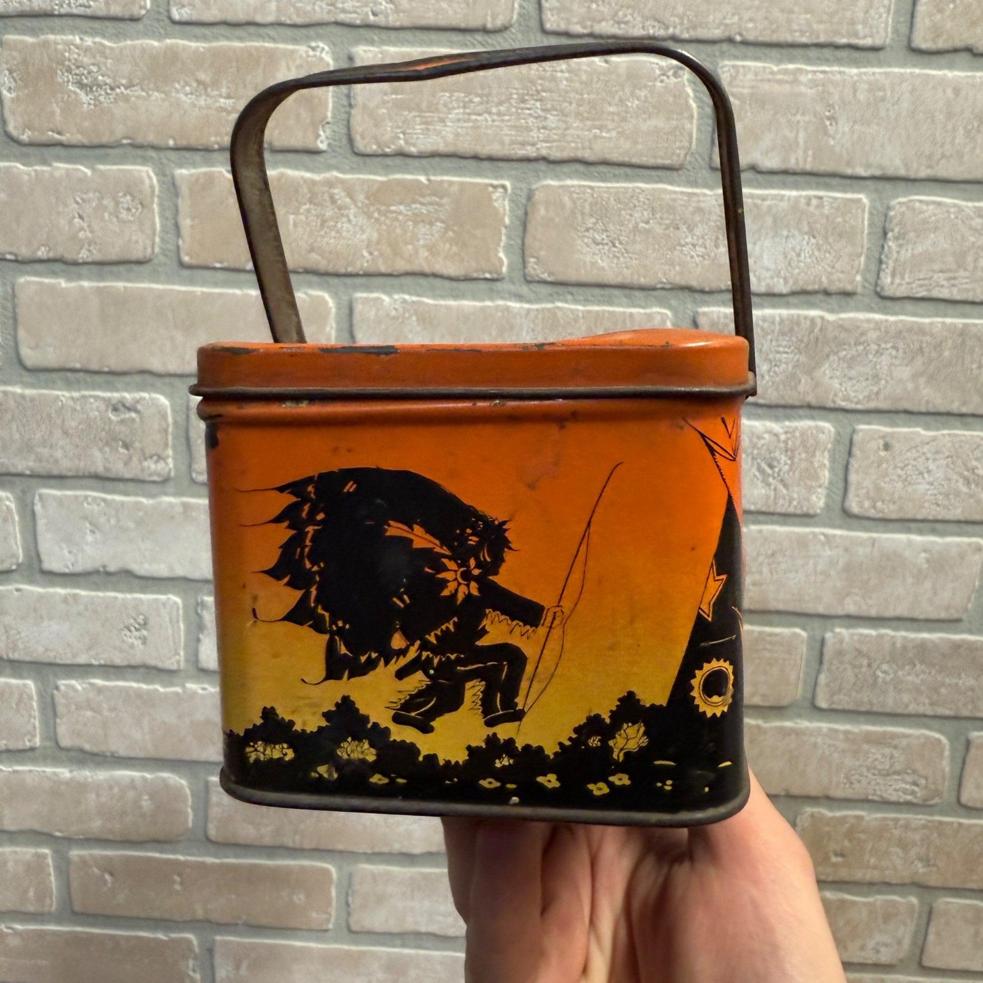 Scarce 1950's One Handle Lindbergh Plane Tin Lunchbox Lithograph Great Graphics