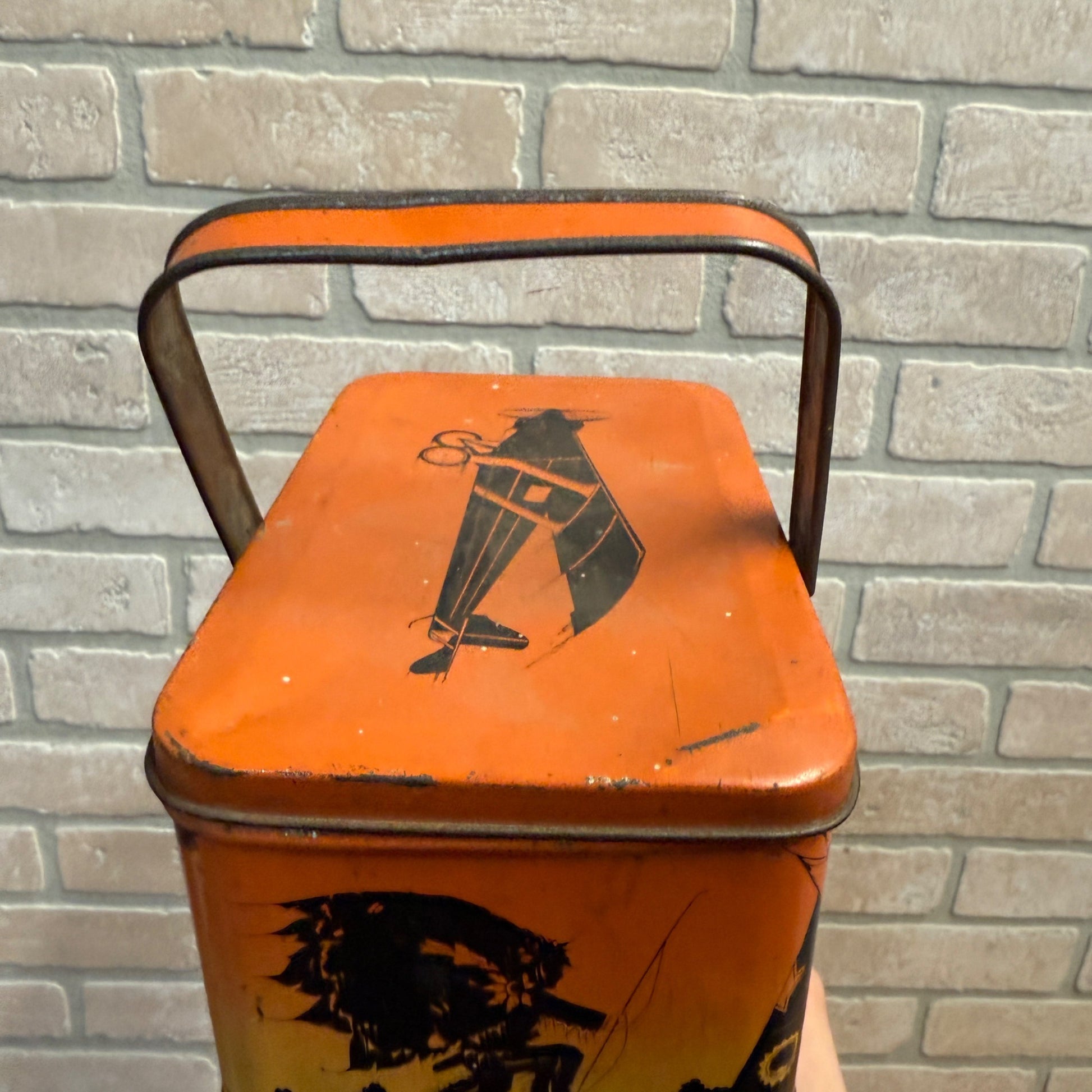 Scarce 1950's One Handle Lindbergh Plane Tin Lunchbox Lithograph Great Graphics