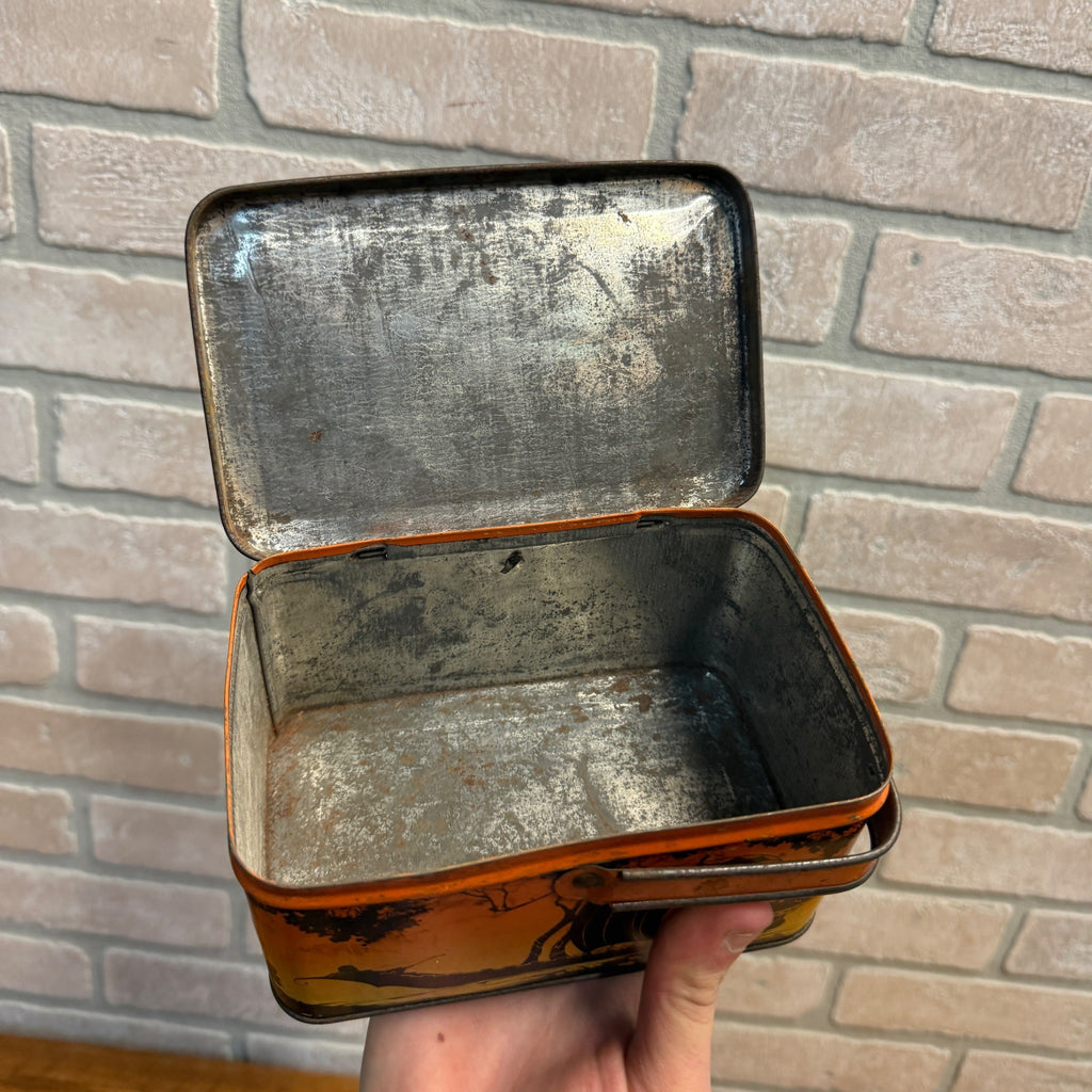 Scarce 1950's One Handle Lindbergh Plane Tin Lunchbox Lithograph Great Graphics