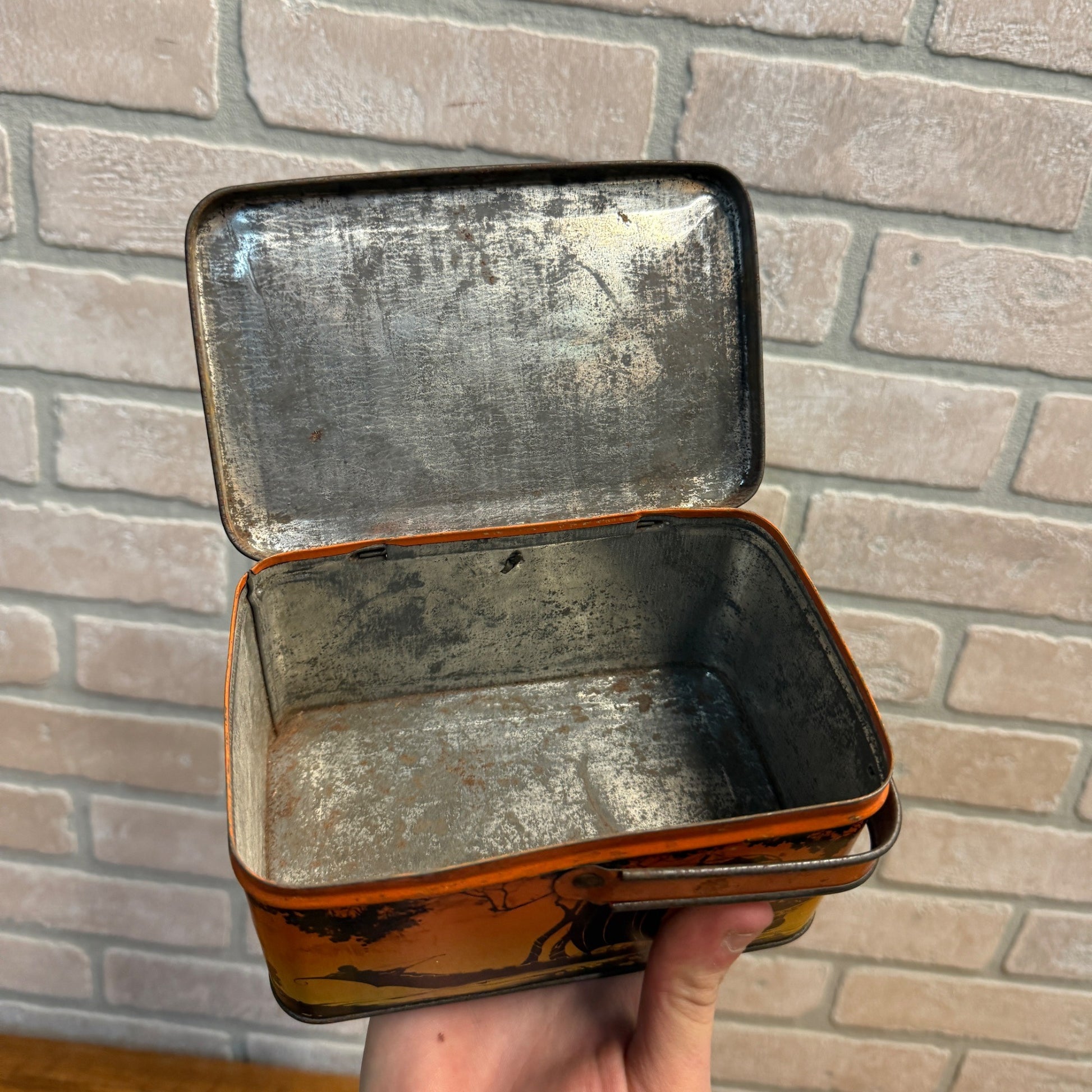 Scarce 1950's One Handle Lindbergh Plane Tin Lunchbox Lithograph Great Graphics