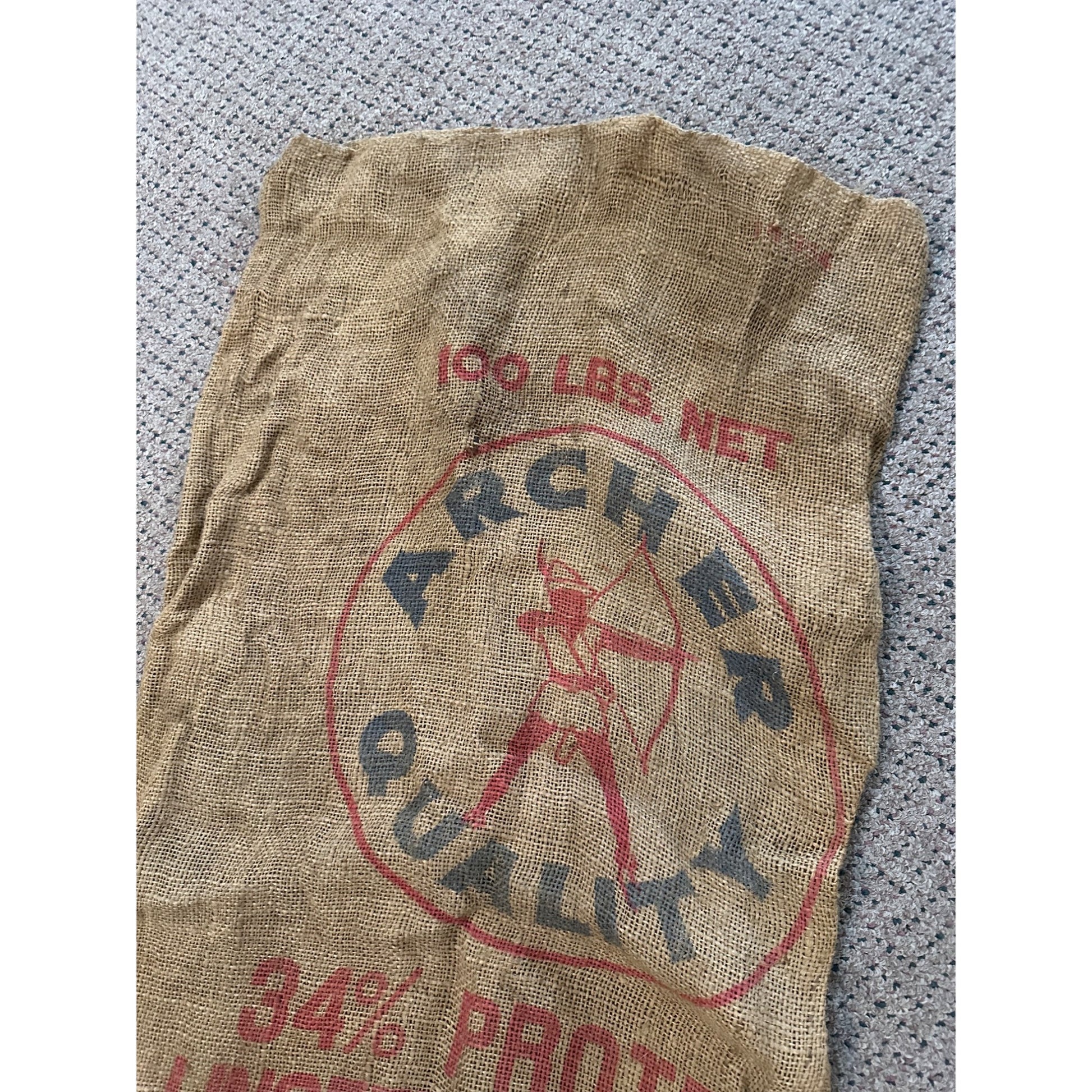 Vintage Archer Linseed Oil Meal Seeds Burlap Sack Bag Farm Advertising