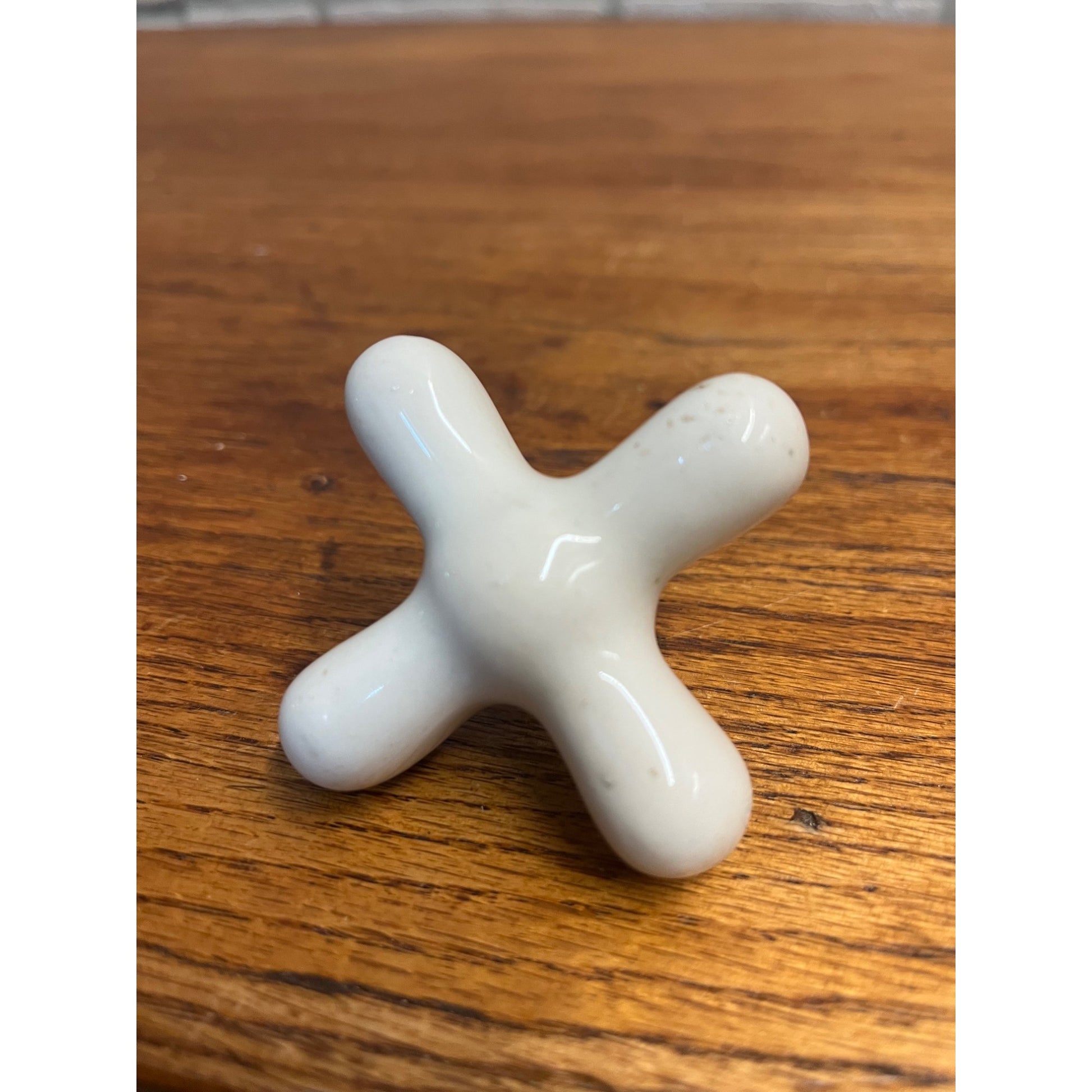 Vintage White Porcelain Faucet Cross Handle Knob Only - Unmarked - 2.5"x2.5"