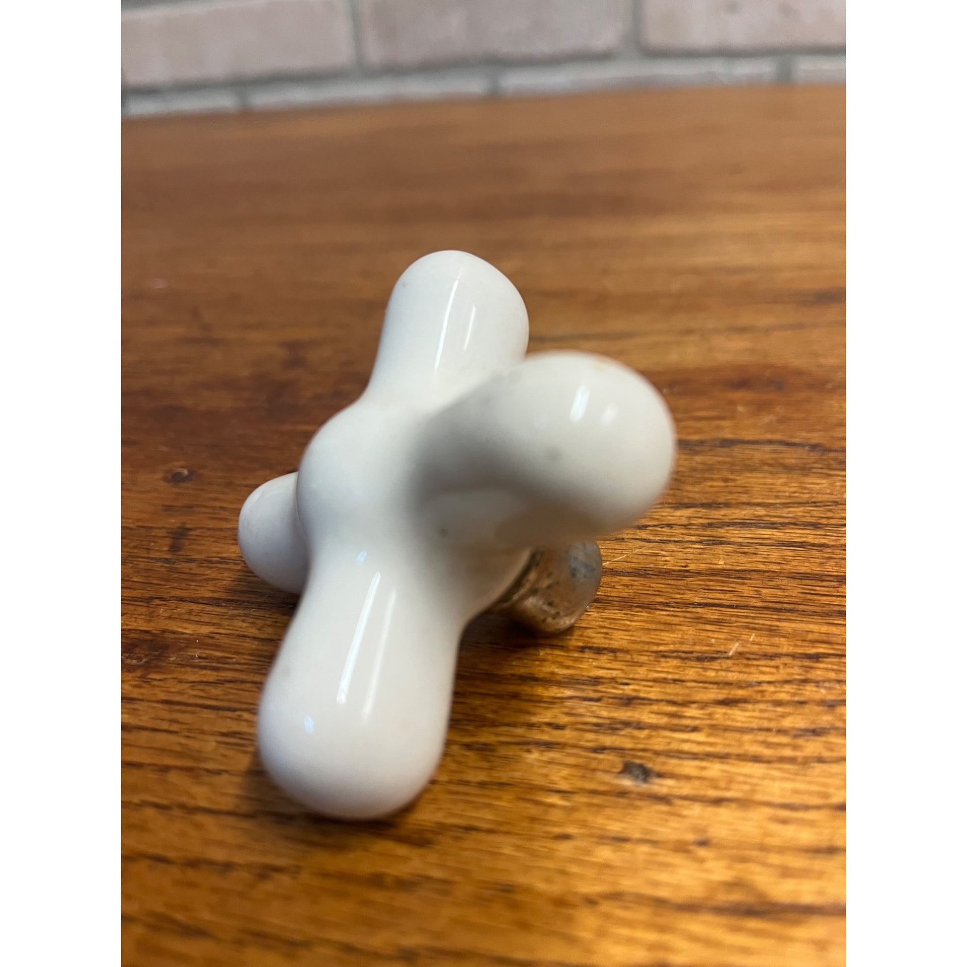Vintage White Porcelain Faucet Cross Handle Knob Only - Unmarked - 2.5"x2.5"