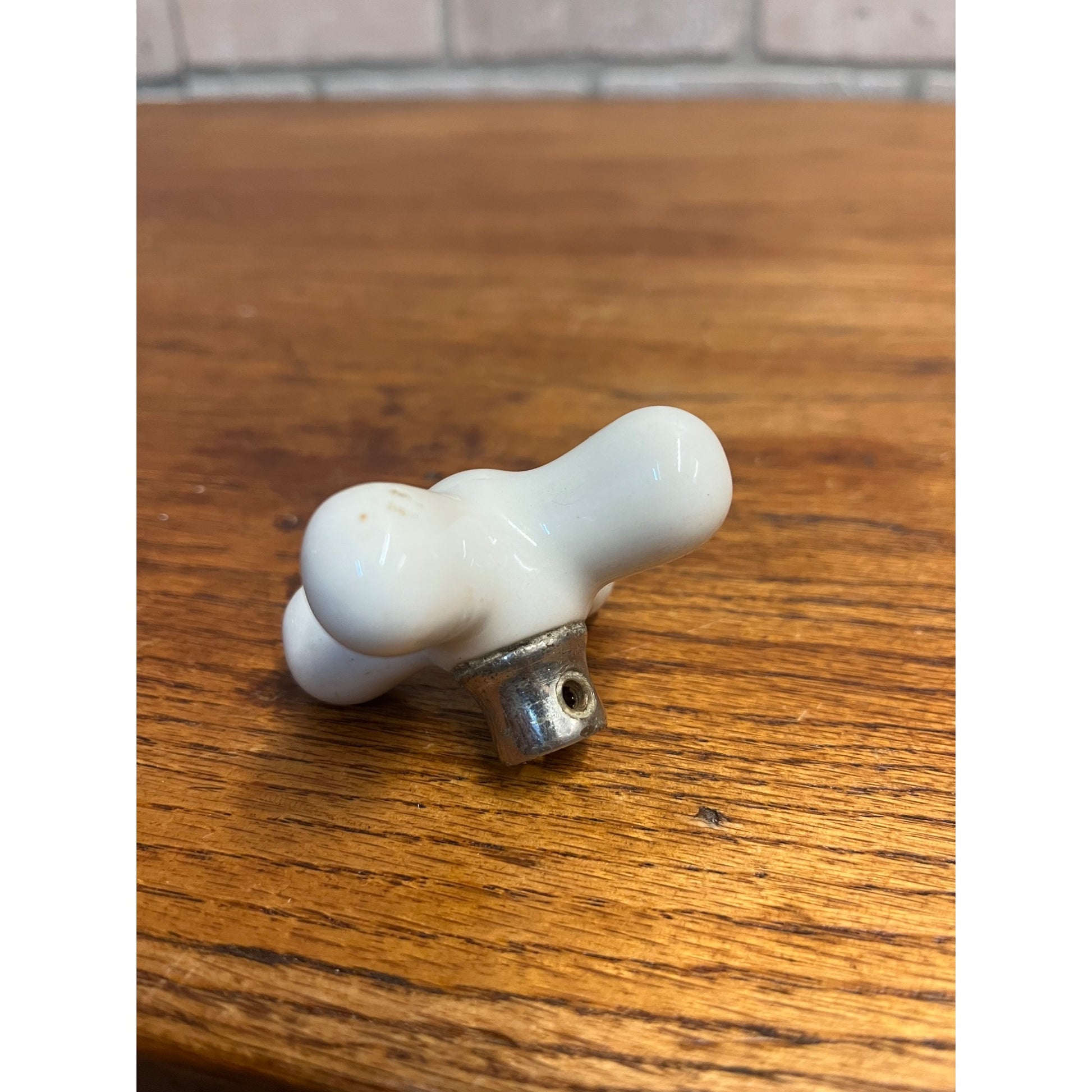 Vintage White Porcelain Faucet Cross Handle Knob Only - Unmarked - 2.5"x2.5"