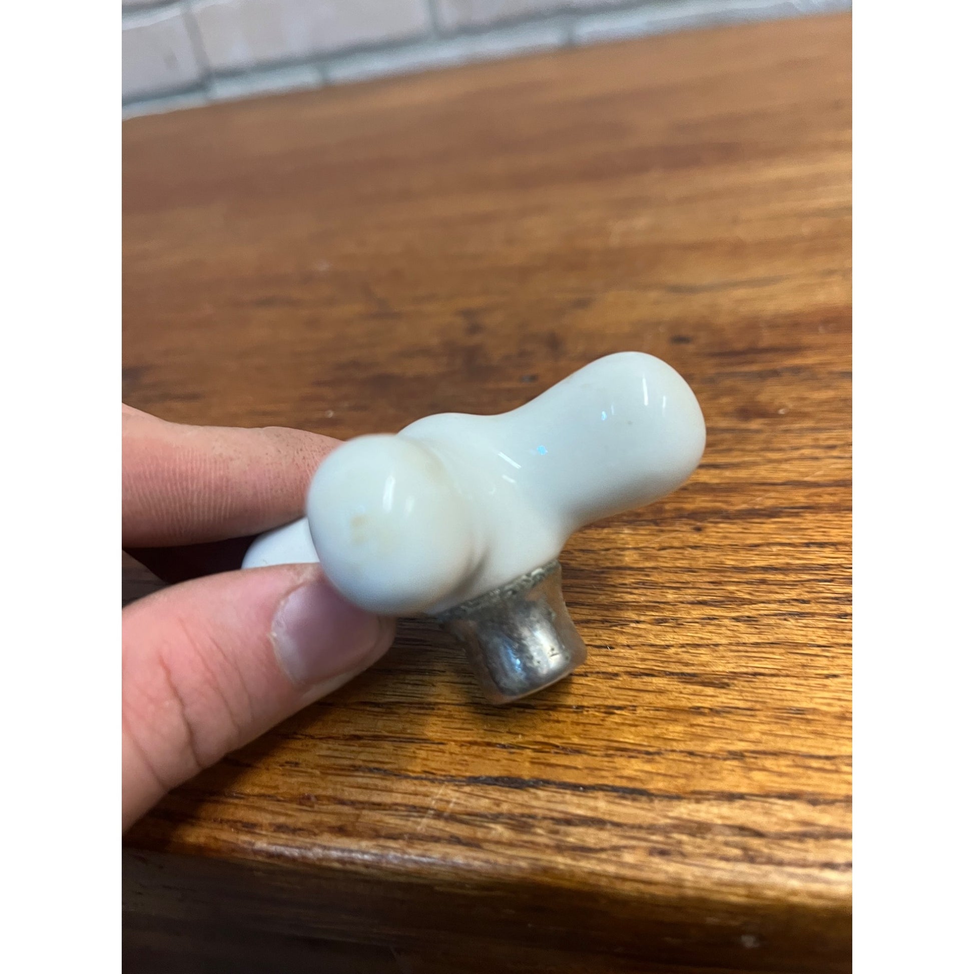 Vintage White Porcelain Faucet Cross Handle Knob Only - Unmarked - 2.5"x2.5"