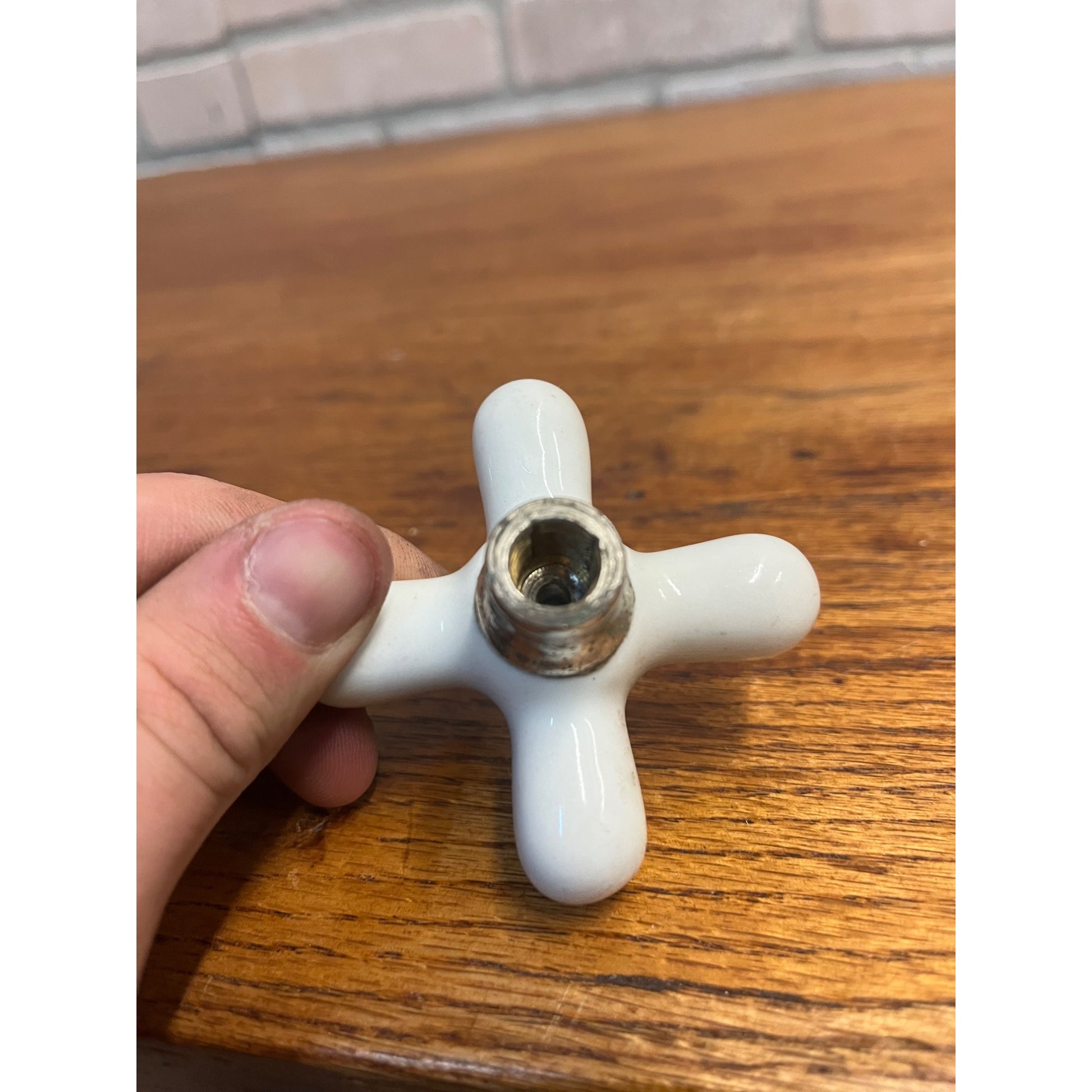 Vintage White Porcelain Faucet Cross Handle Knob Only - Unmarked - 2.5"x2.5"