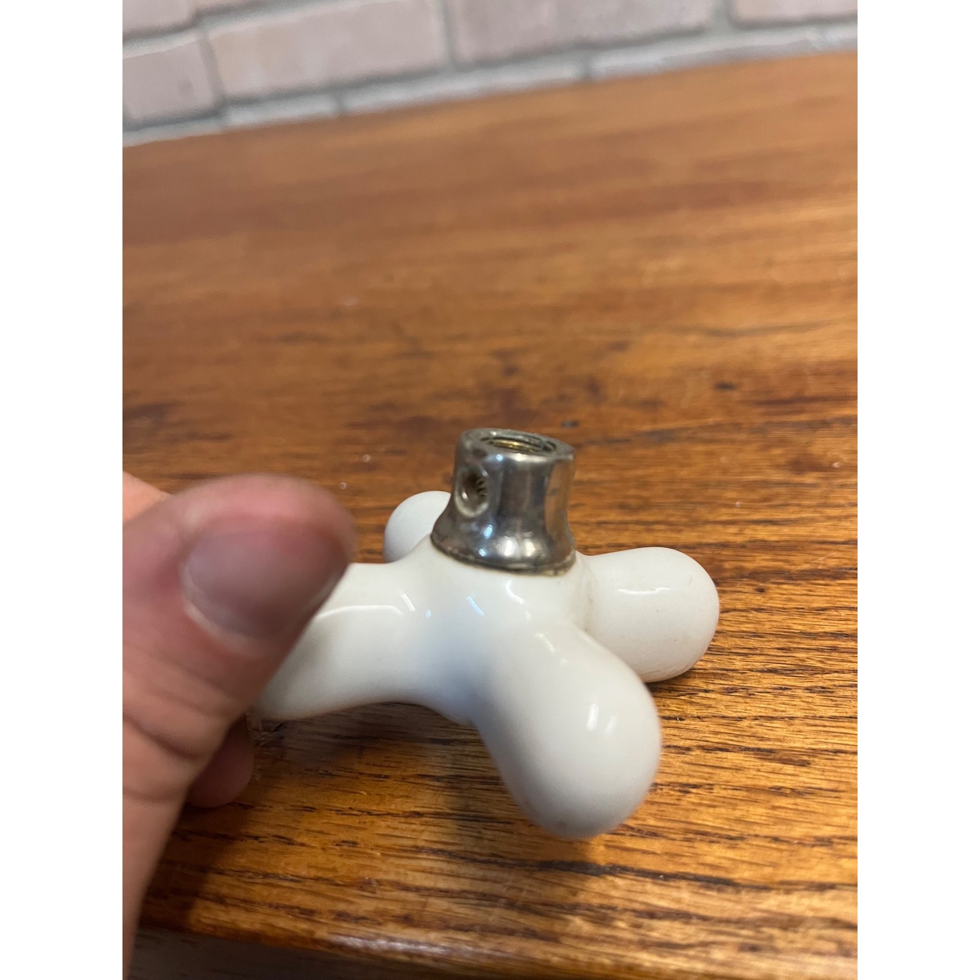 Vintage White Porcelain Faucet Cross Handle Knob Only - Unmarked - 2.5"x2.5"