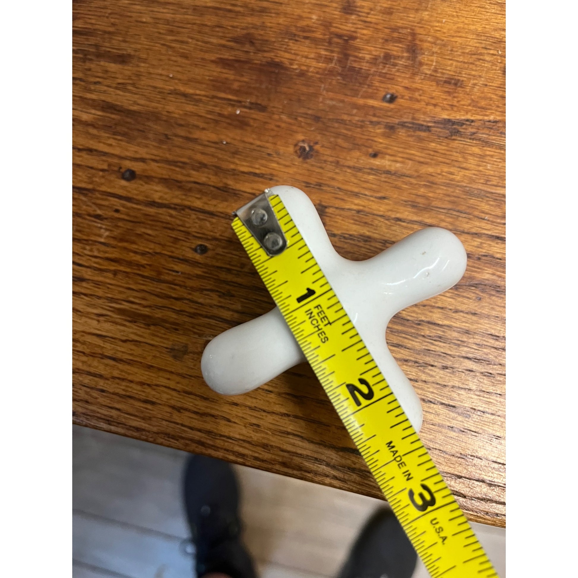 Vintage White Porcelain Faucet Cross Handle Knob Only - Unmarked - 2.5"x2.5"