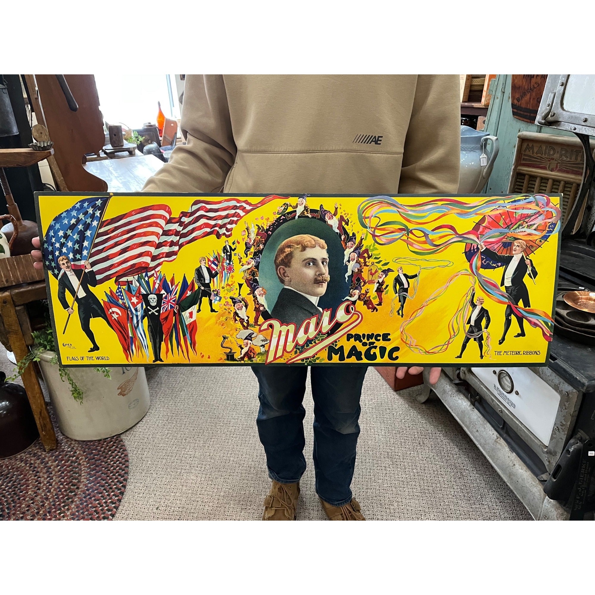 Original Vintage Maro Prince of Magic Lithograph Window Card Poster Magician