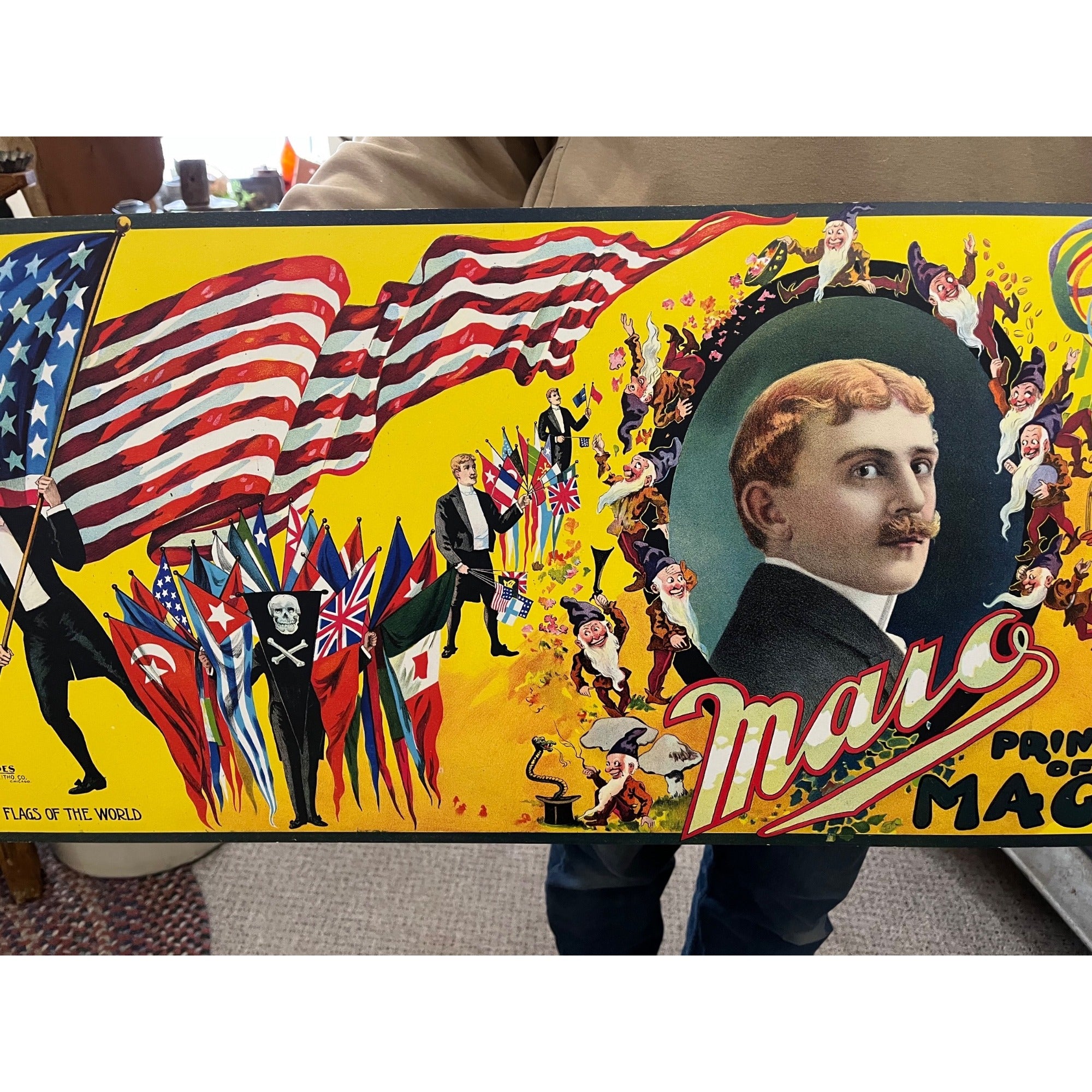 Original Vintage Maro Prince of Magic Lithograph Window Card Poster Magician