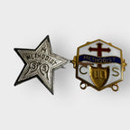 Vintage METHODIST Sterling 5-Point Star Pin + Enamel Christian Religious Lot (2) Pins