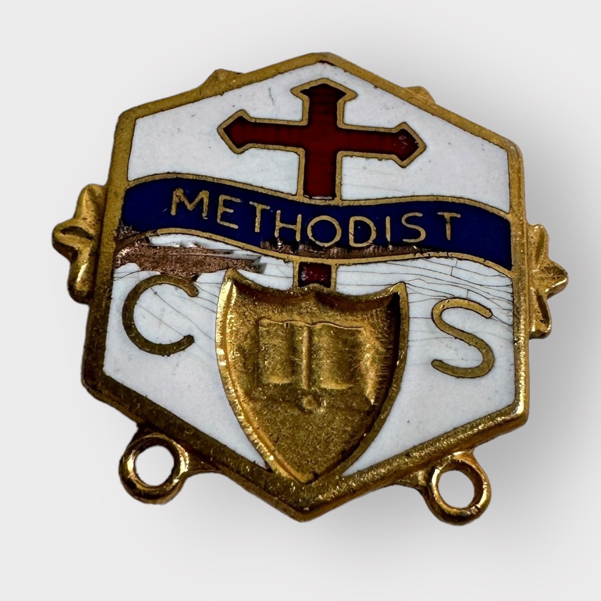 Vintage METHODIST Sterling 5-Point Star Pin + Enamel Christian Religious Lot (2) Pins