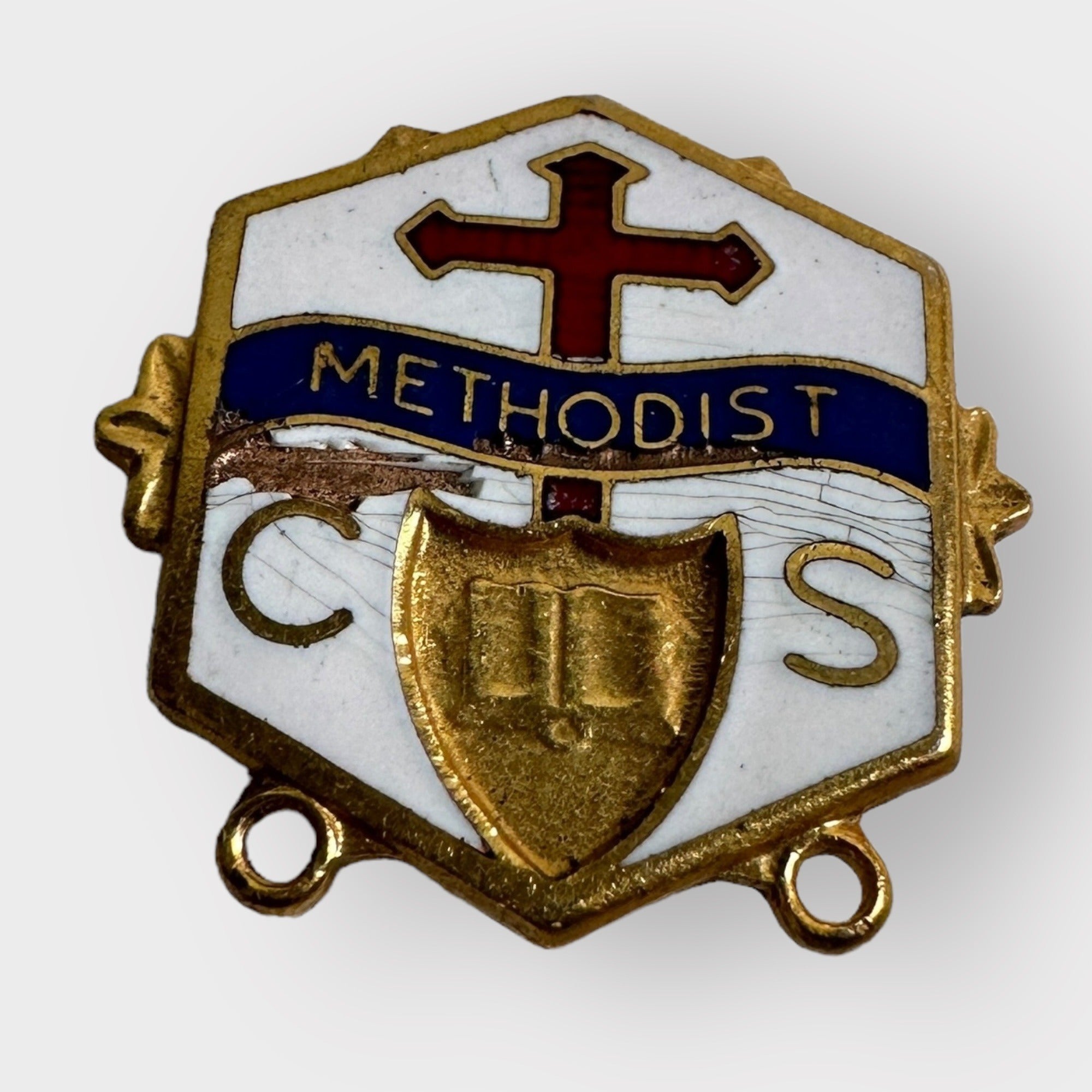 Vintage METHODIST Sterling 5-Point Star Pin + Enamel Christian Religious Lot (2) Pins