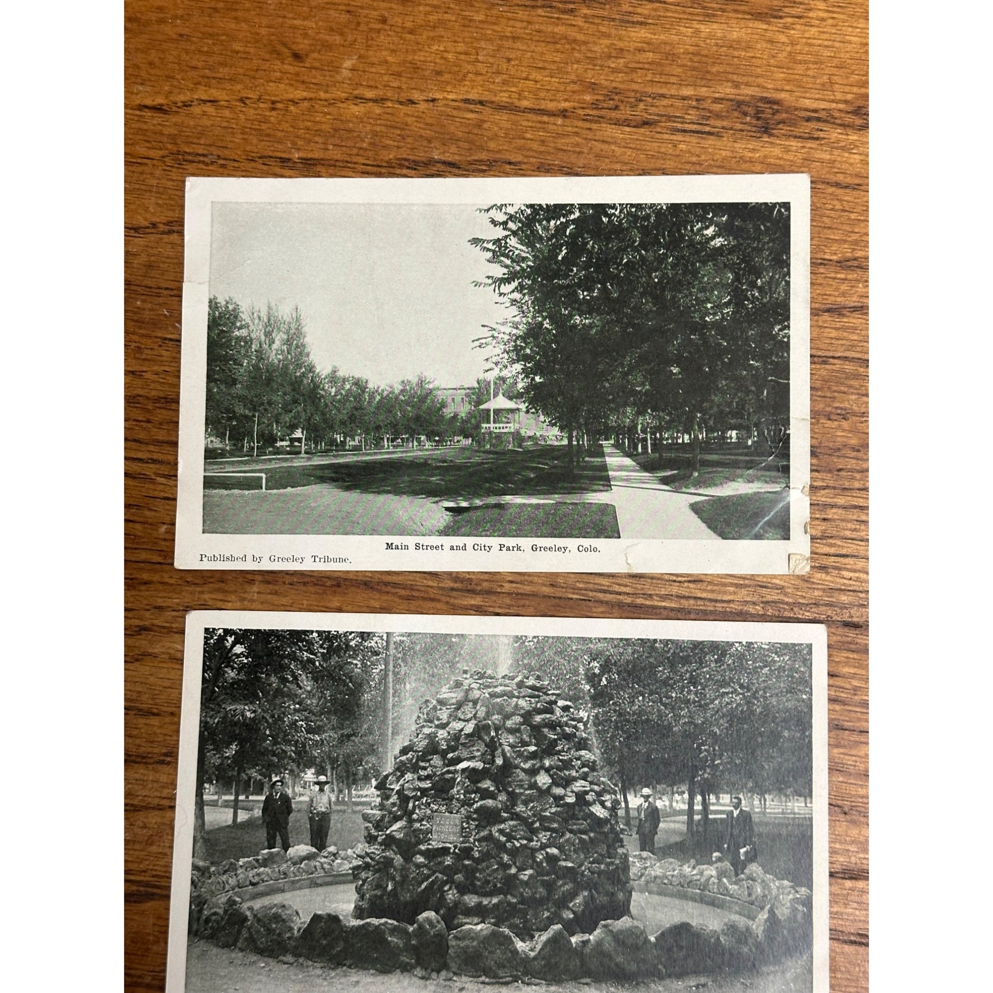 Greeley CO Colorado RPPC Postcards Lot (3) City Park, Pioneers Fountain, Main St