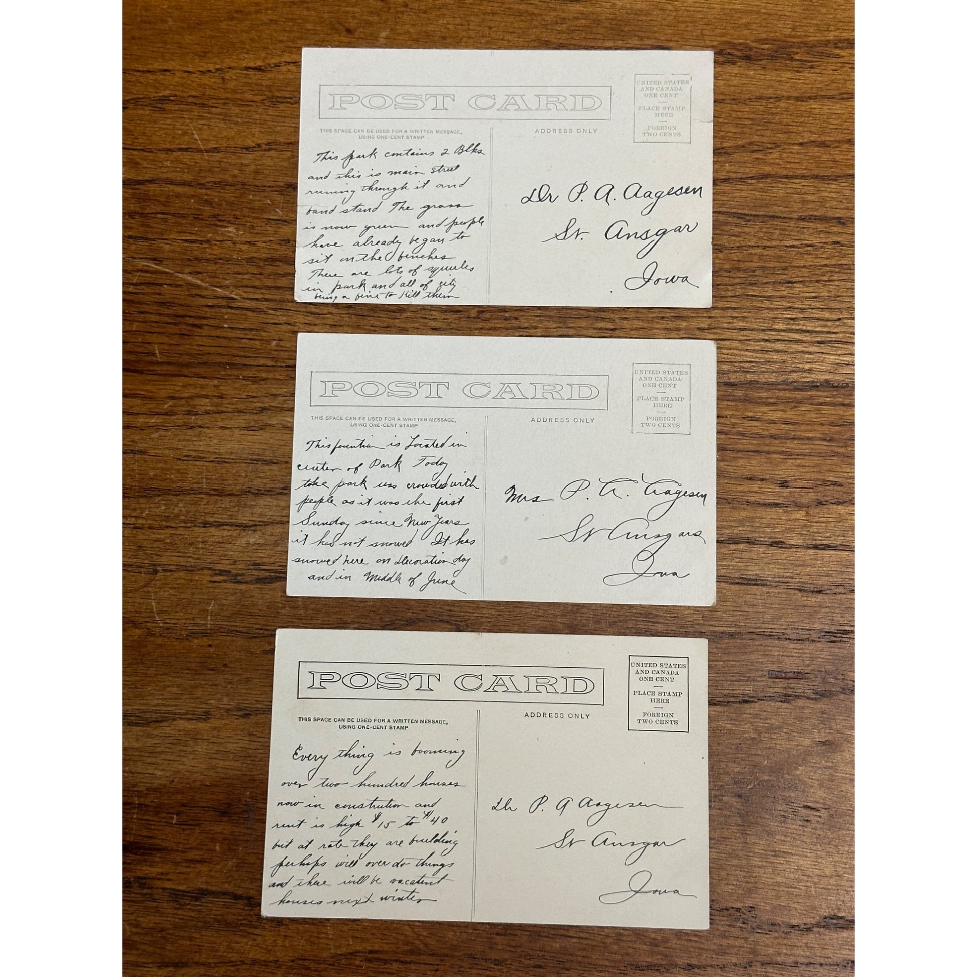 Greeley CO Colorado RPPC Postcards Lot (3) City Park, Pioneers Fountain, Main St