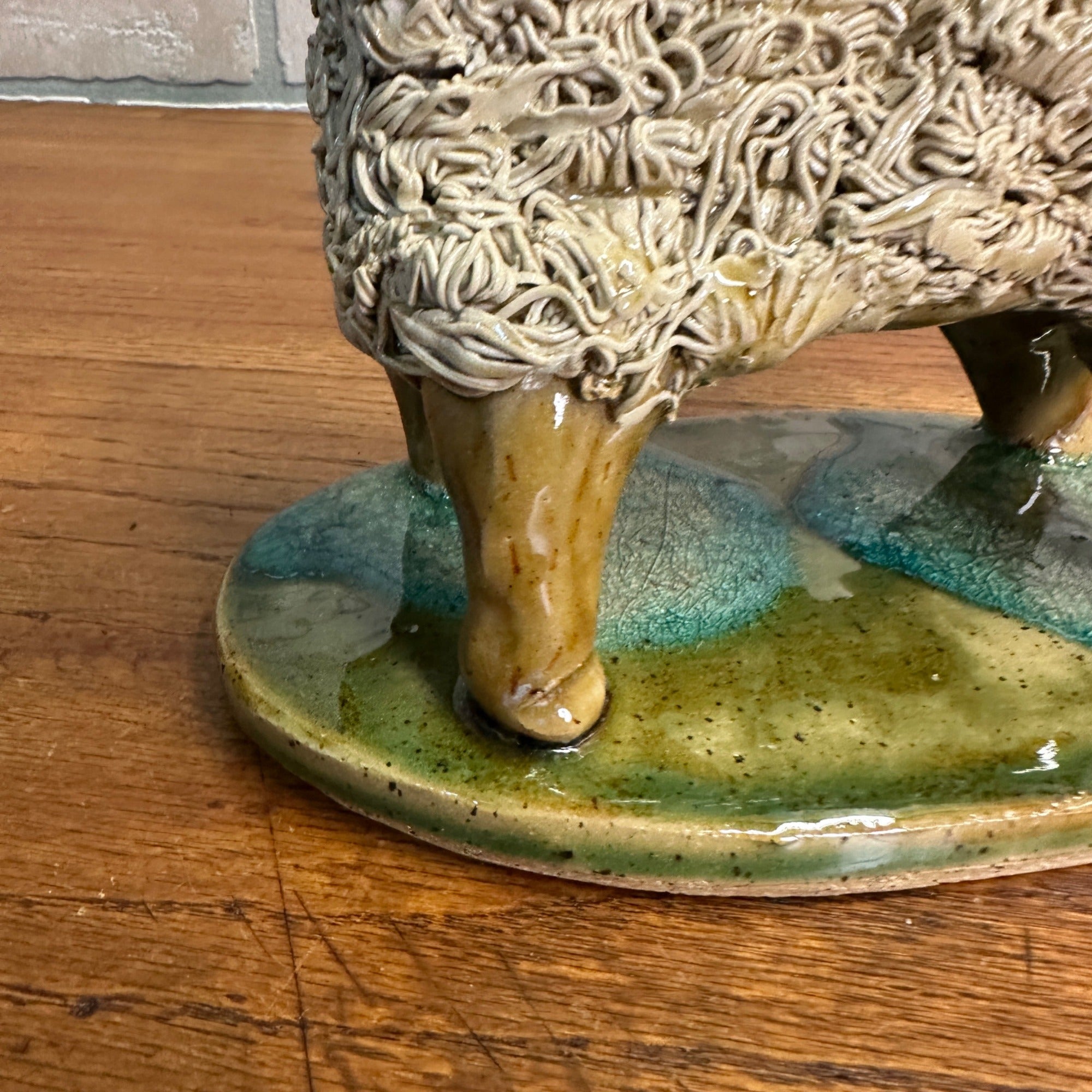 Primitive Folk Art Fgural Sheep Pottery Figure Crystal King Seagrove NC Signed 2014