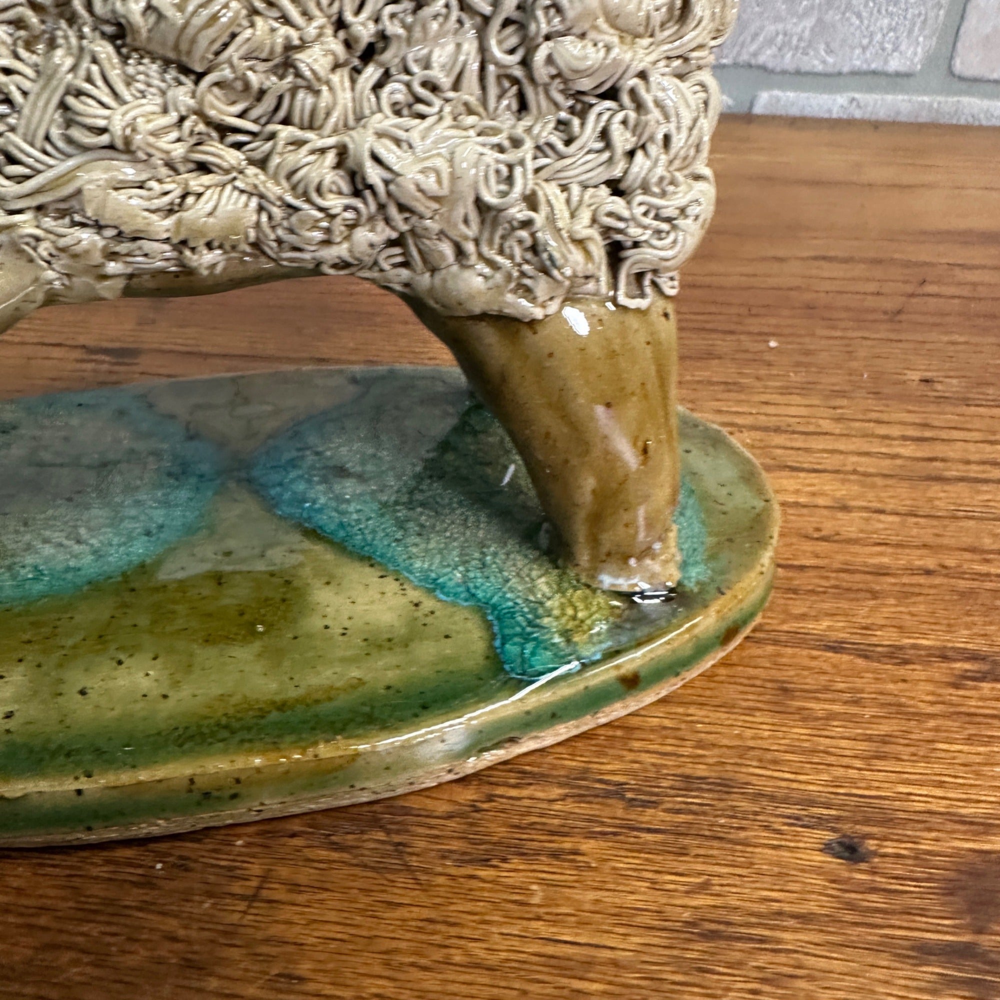 Primitive Folk Art Fgural Sheep Pottery Figure Crystal King Seagrove NC Signed 2014