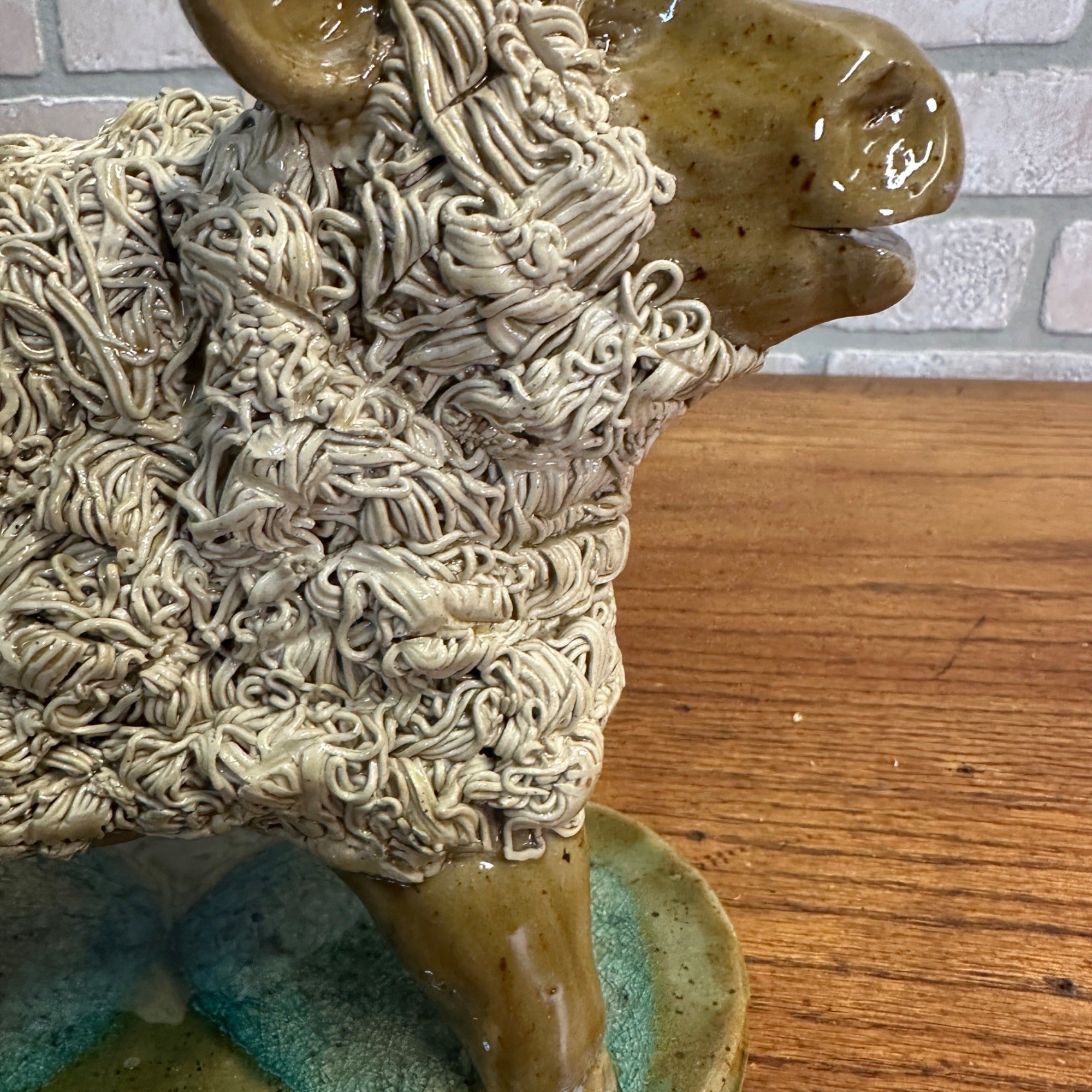 Primitive Folk Art Fgural Sheep Pottery Figure Crystal King Seagrove NC Signed 2014