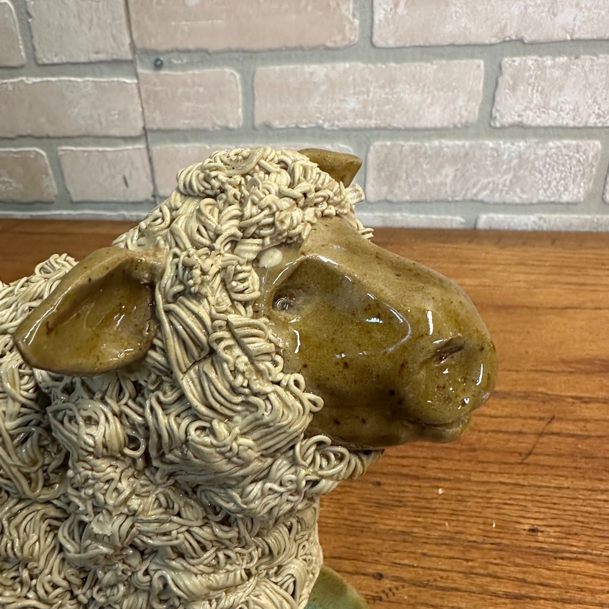 Primitive Folk Art Fgural Sheep Pottery Figure Crystal King Seagrove NC Signed 2014