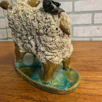 Primitive Folk Art Fgural Sheep Pottery Figure Crystal King Seagrove NC Signed 2014