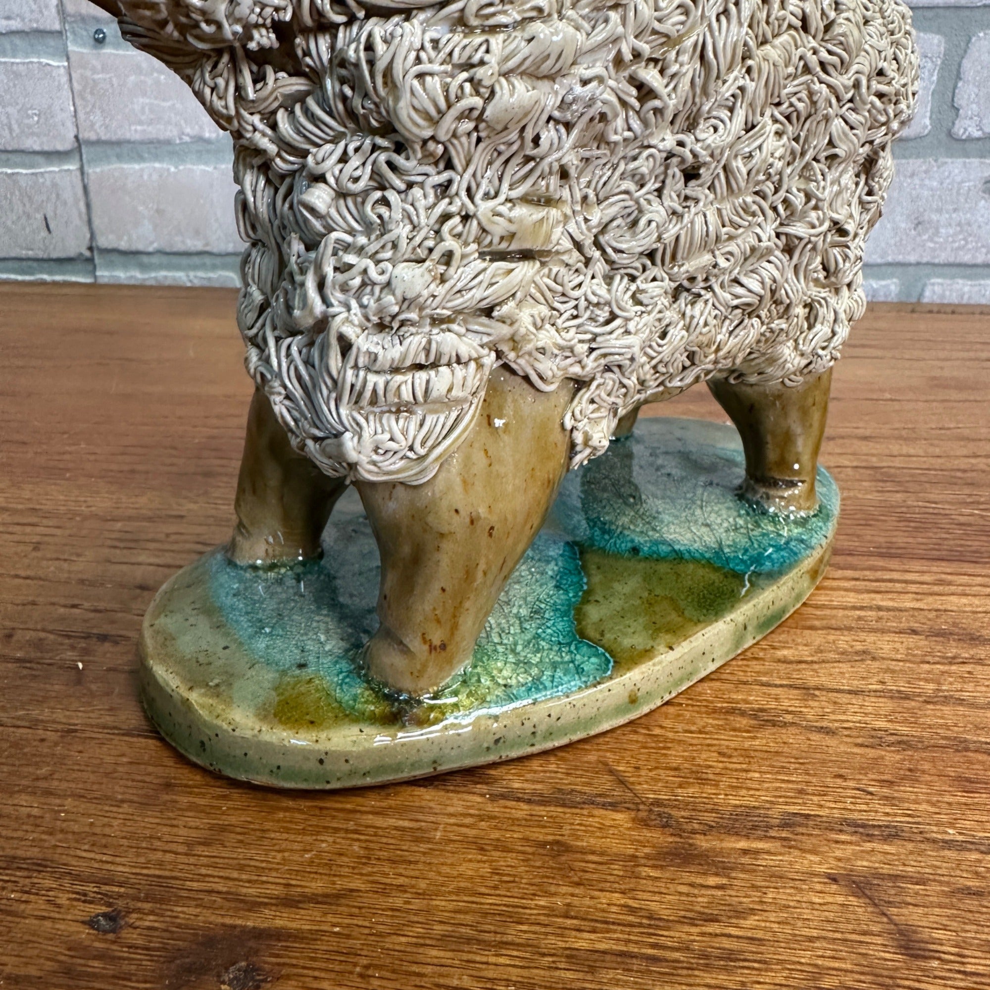 Primitive Folk Art Fgural Sheep Pottery Figure Crystal King Seagrove NC Signed 2014