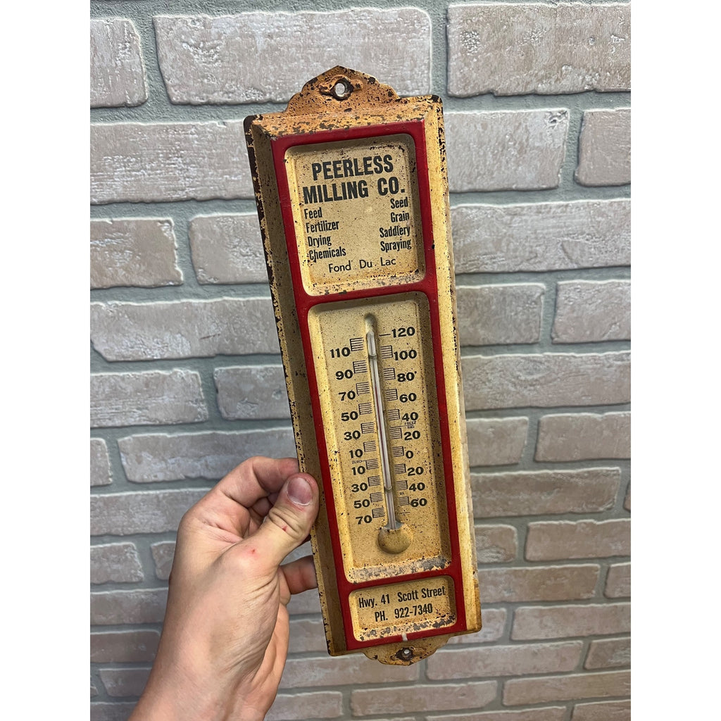 Vintage Peerless Milling Co. Fond du Lac WI Advertising Thermometer Sign Wis
