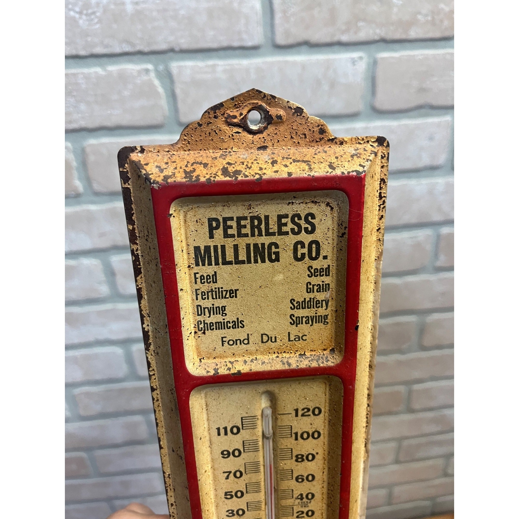 Vintage Peerless Milling Co. Fond du Lac WI Advertising Thermometer Sign Wis