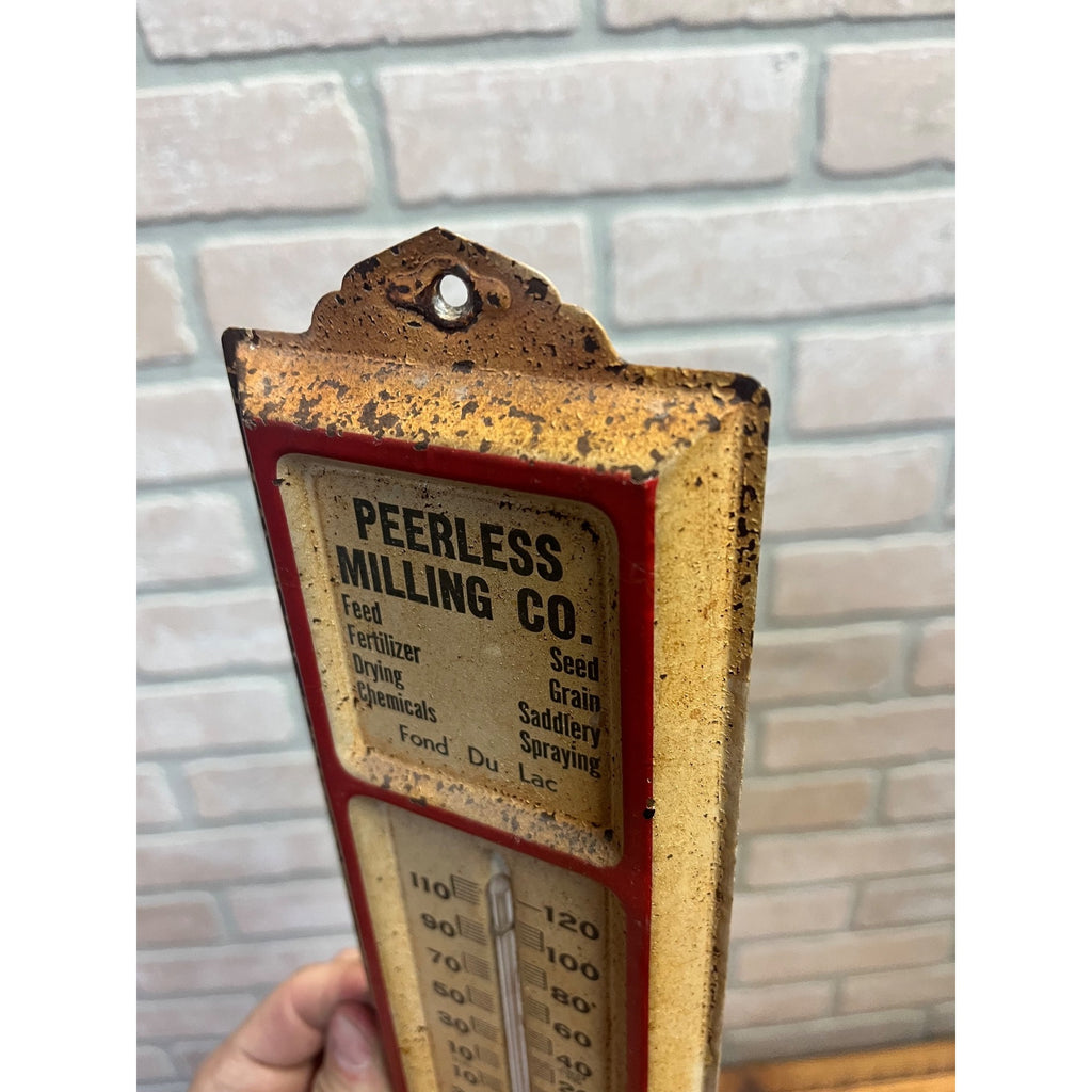 Vintage Peerless Milling Co. Fond du Lac WI Advertising Thermometer Sign Wis