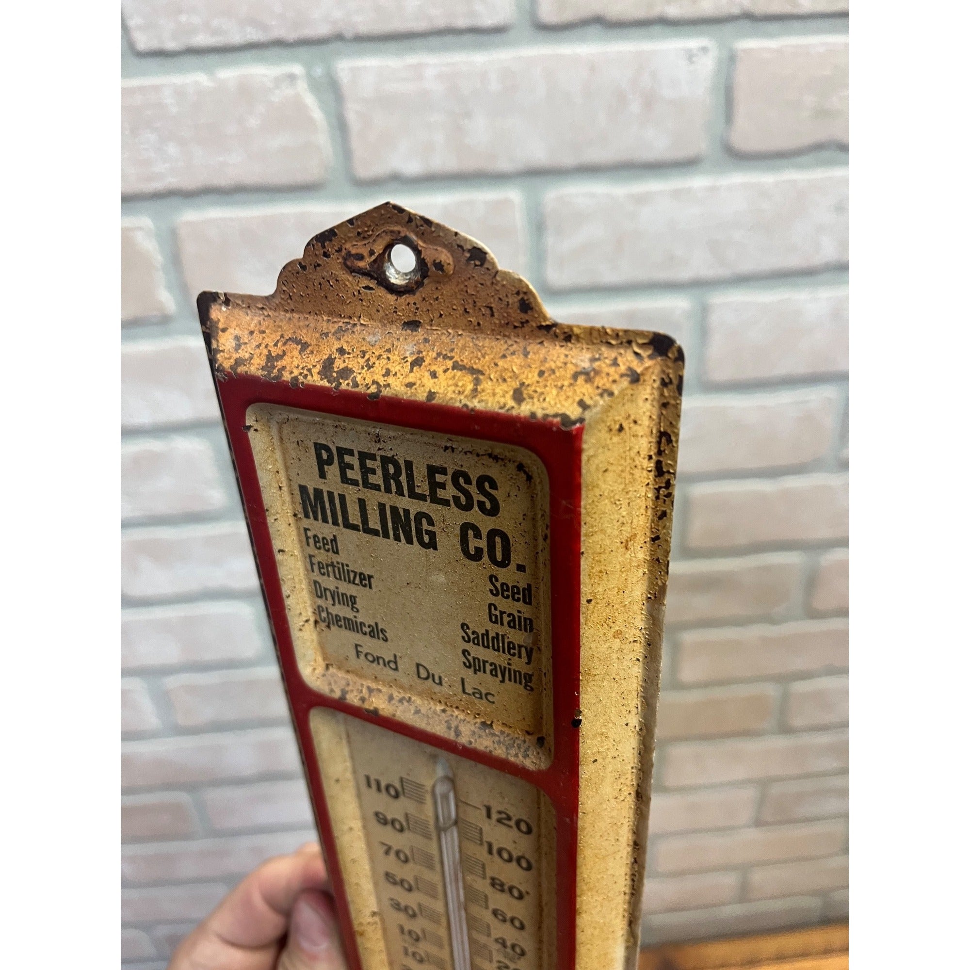 Vintage Peerless Milling Co. Fond du Lac WI Advertising Thermometer Sign Wis