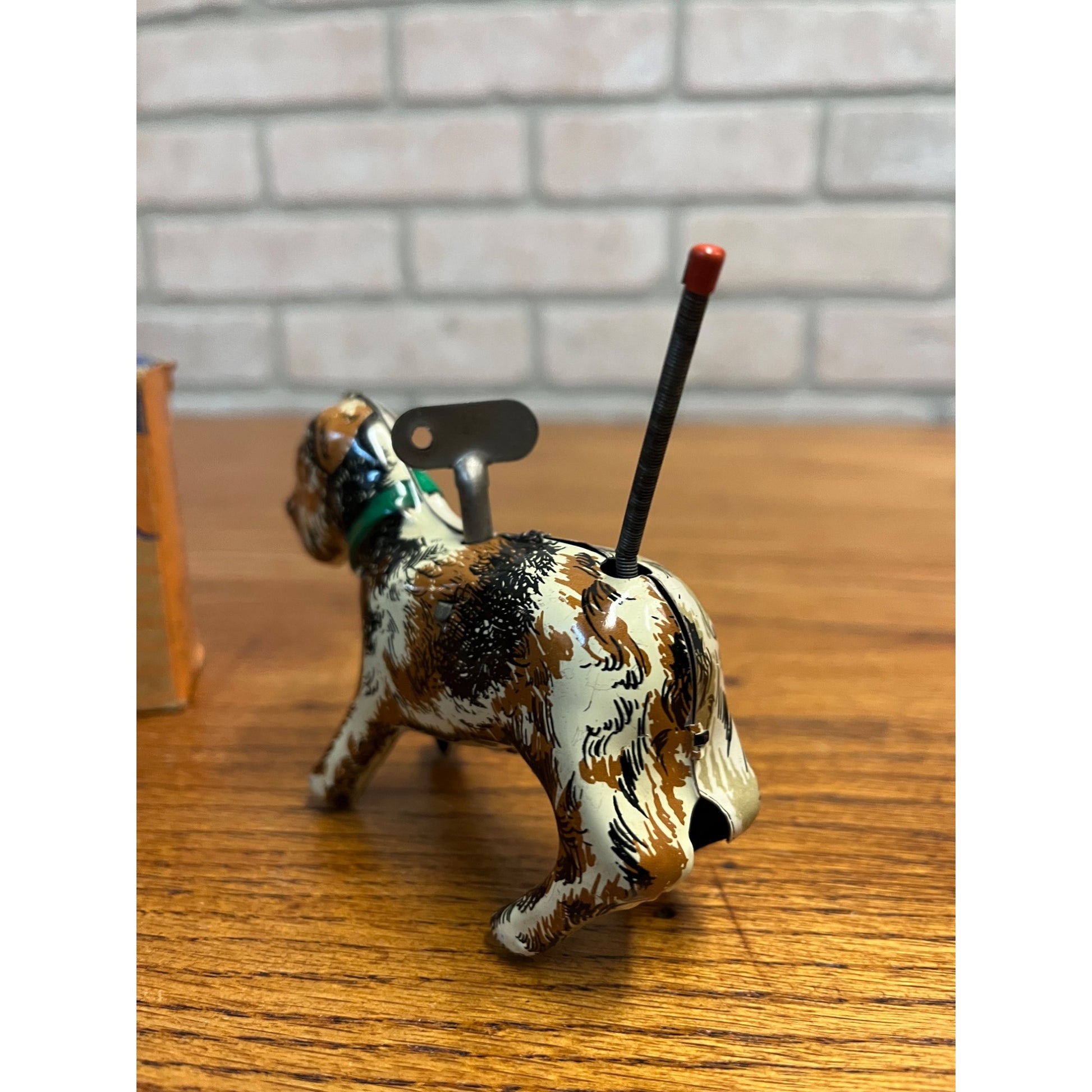 Vintage Ori-O Tailspin Pup Windup Dog Tin Litho Toy w/ Box - Orianna Metal Works