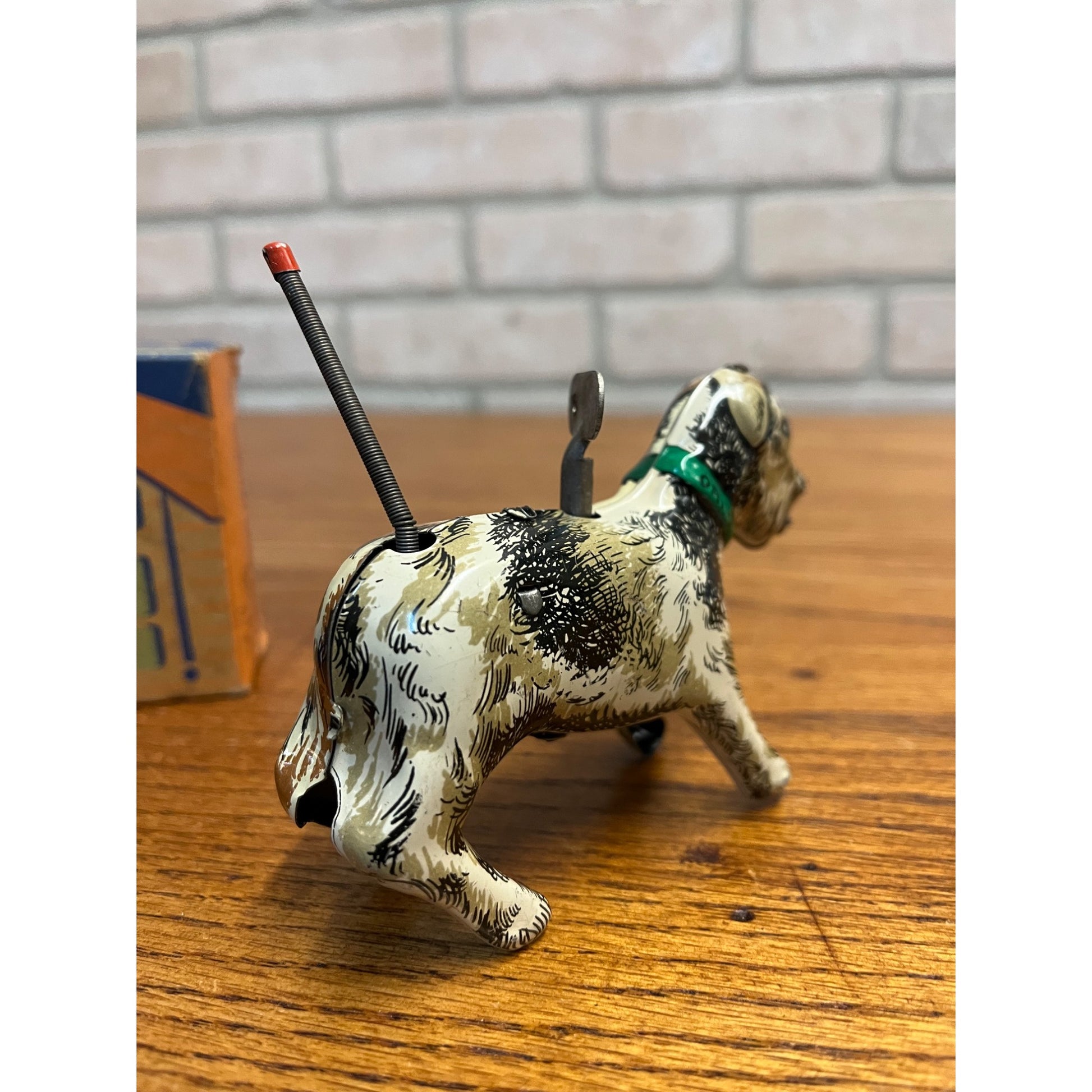 Vintage Ori-O Tailspin Pup Windup Dog Tin Litho Toy w/ Box - Orianna Metal Works