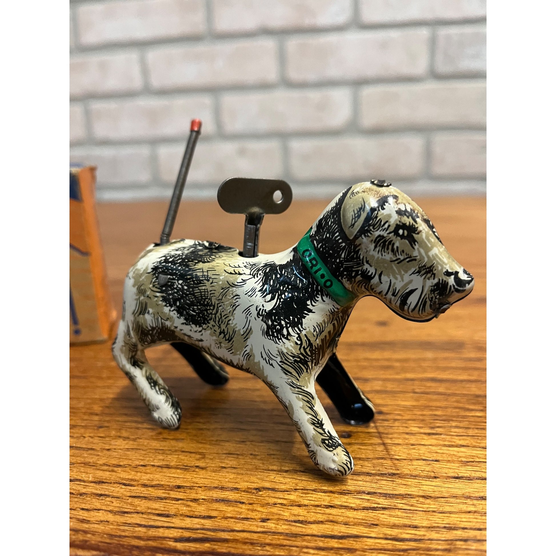 Vintage Ori-O Tailspin Pup Windup Dog Tin Litho Toy w/ Box - Orianna Metal Works