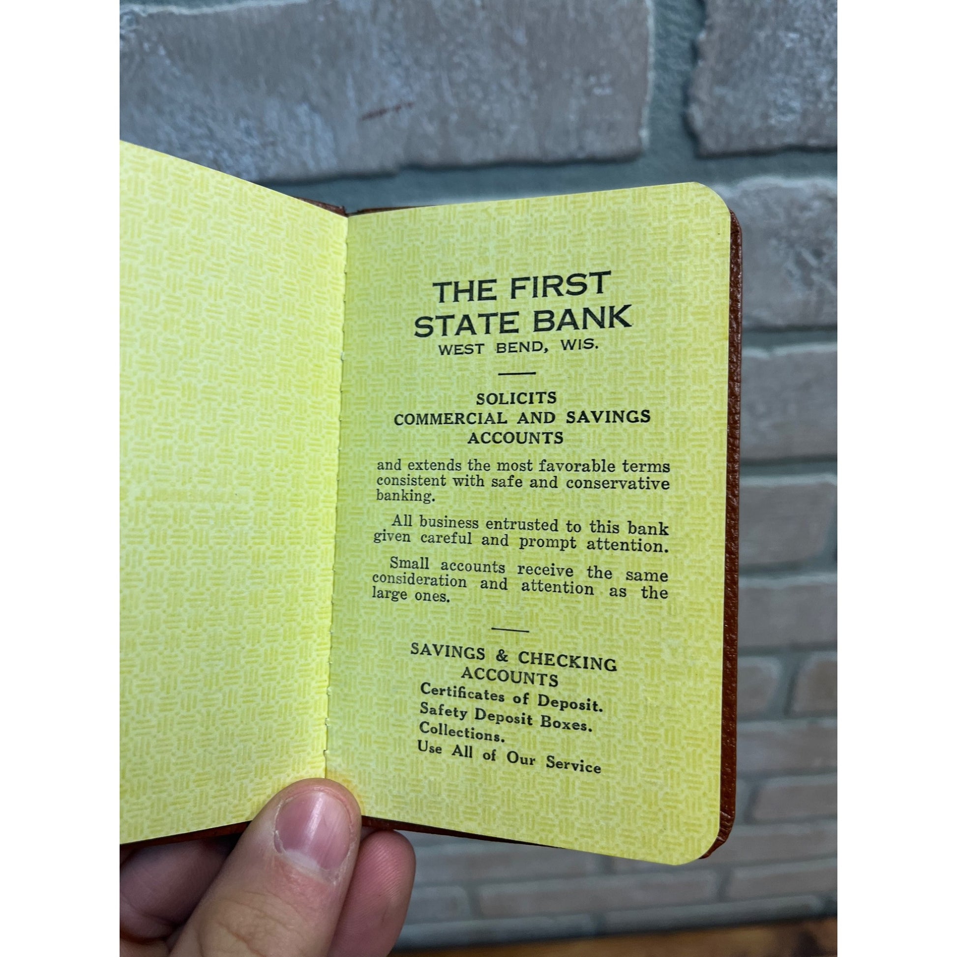Vintage First State Bank of West Bend Wisconsin Savings Department Receipt Book