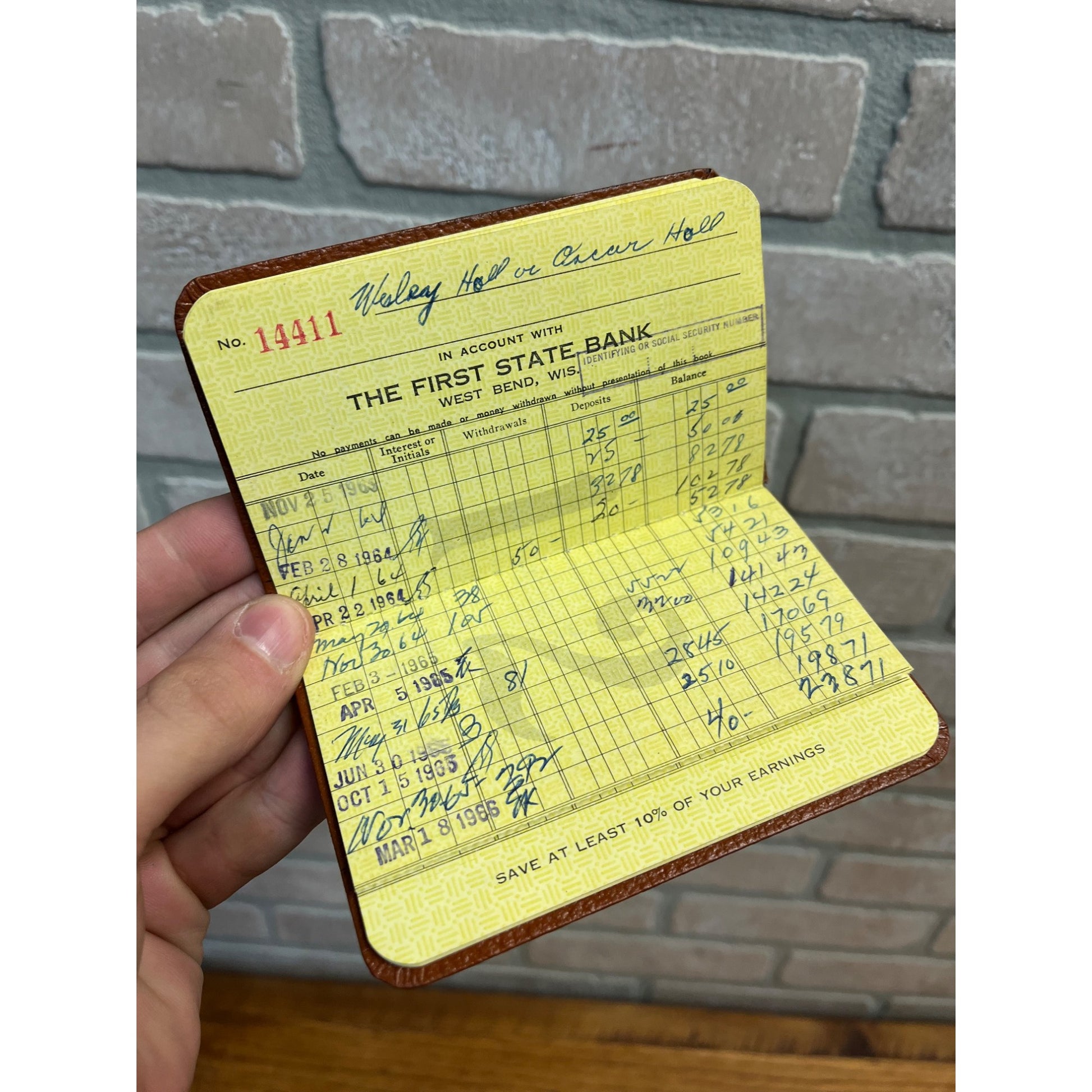 Vintage First State Bank of West Bend Wisconsin Savings Department Receipt Book
