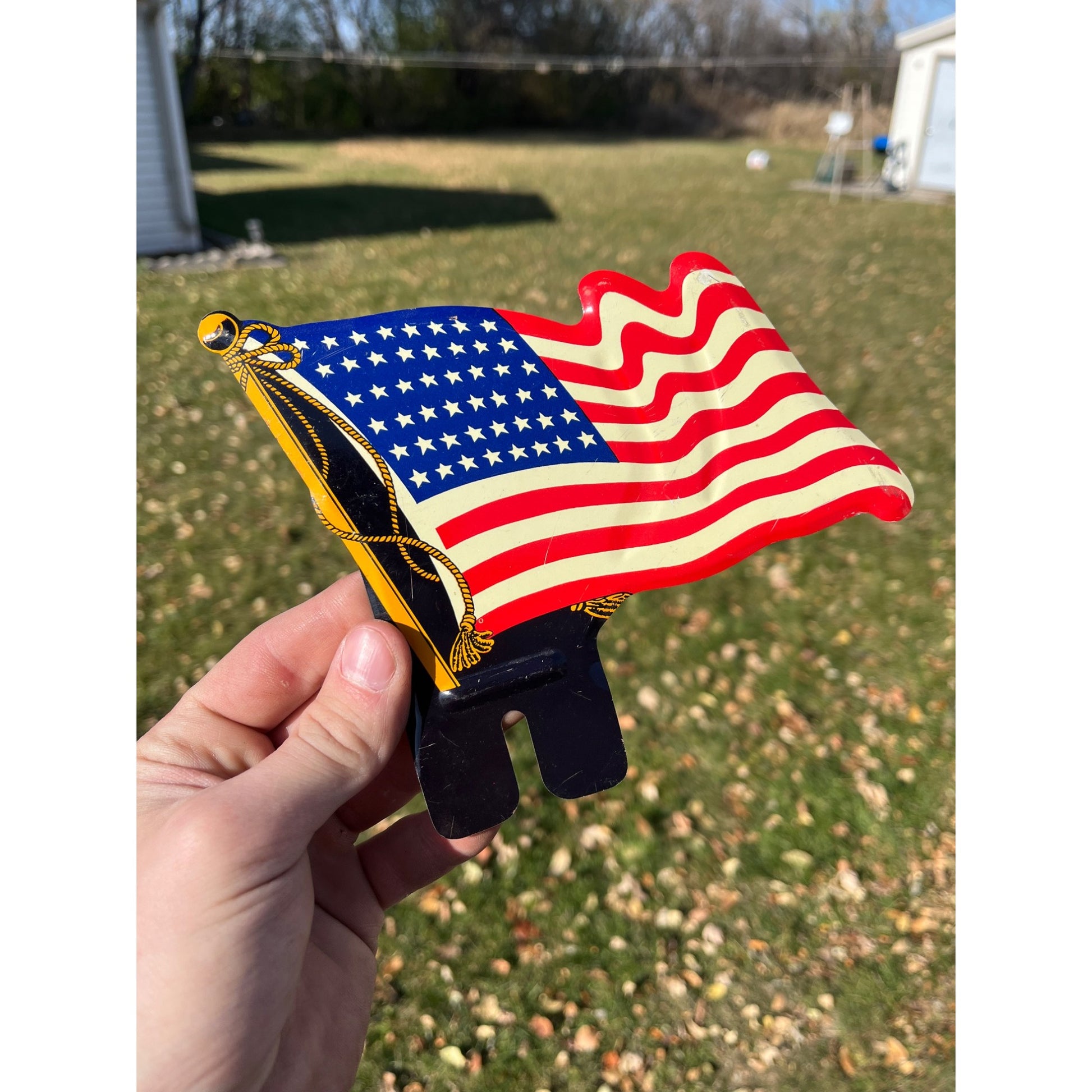 Original American Flag 48 Star License Plate Topper Vintage WWII Patriotic 1940s