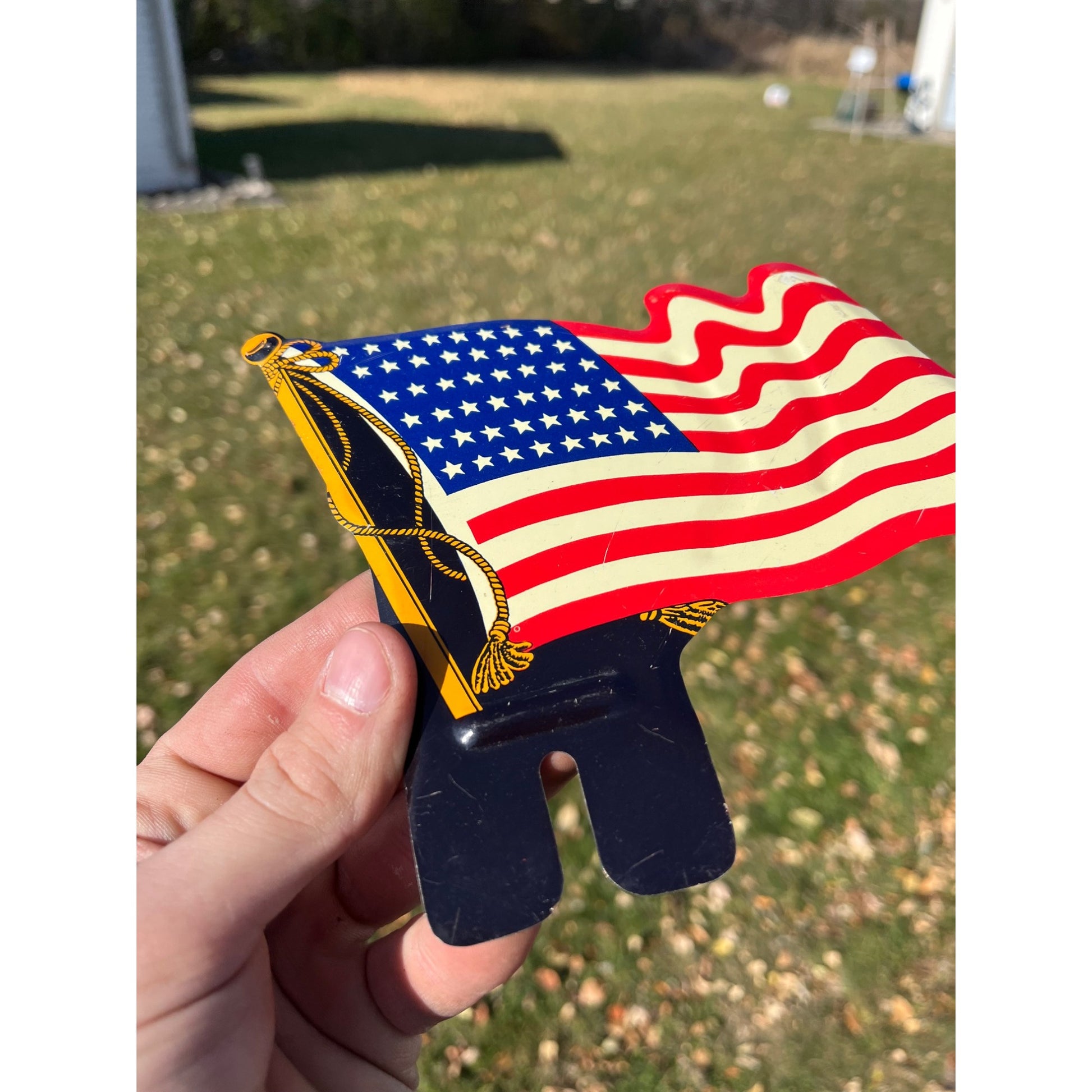 Original American Flag 48 Star License Plate Topper Vintage WWII Patriotic 1940s