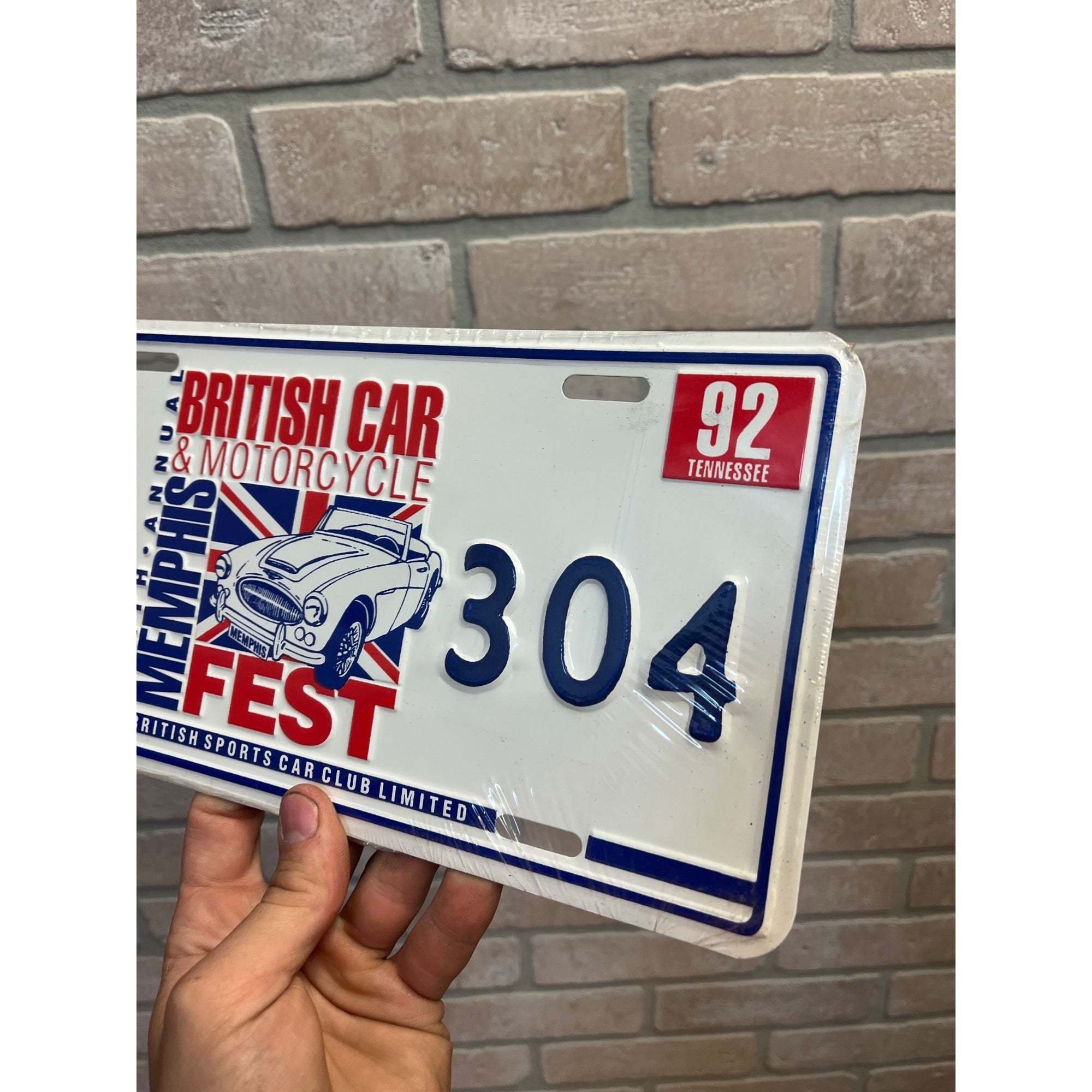 Vintage Metal License Plate British Car & Motorcycle Memphis Fest 1992 Tennessee 304
